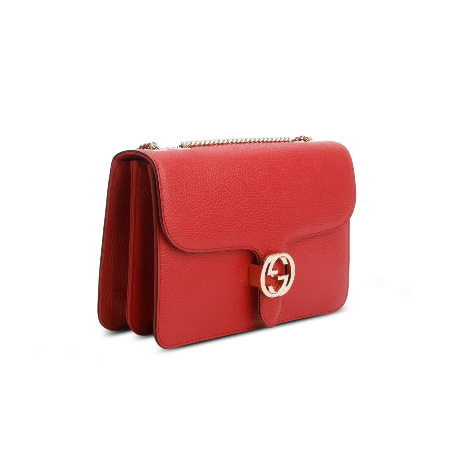 Gucci Red Dollar Calfskin Medium Interlocking GG Shoulder Bag w/ Box
