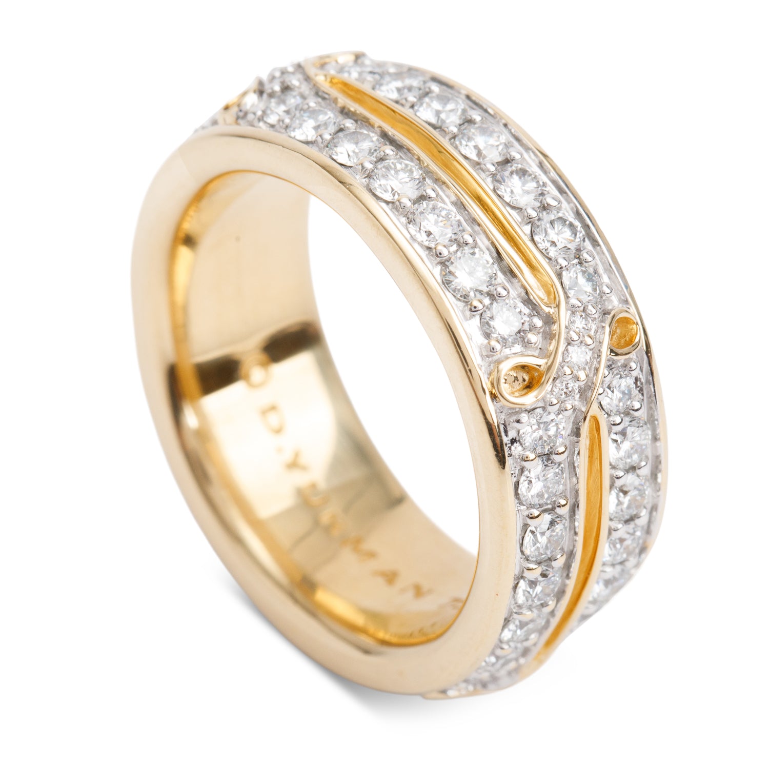 David Yurman 18k Yellow Gold Pave Diamond Armory 9 MM Band Ring, Size 10 w/ Box