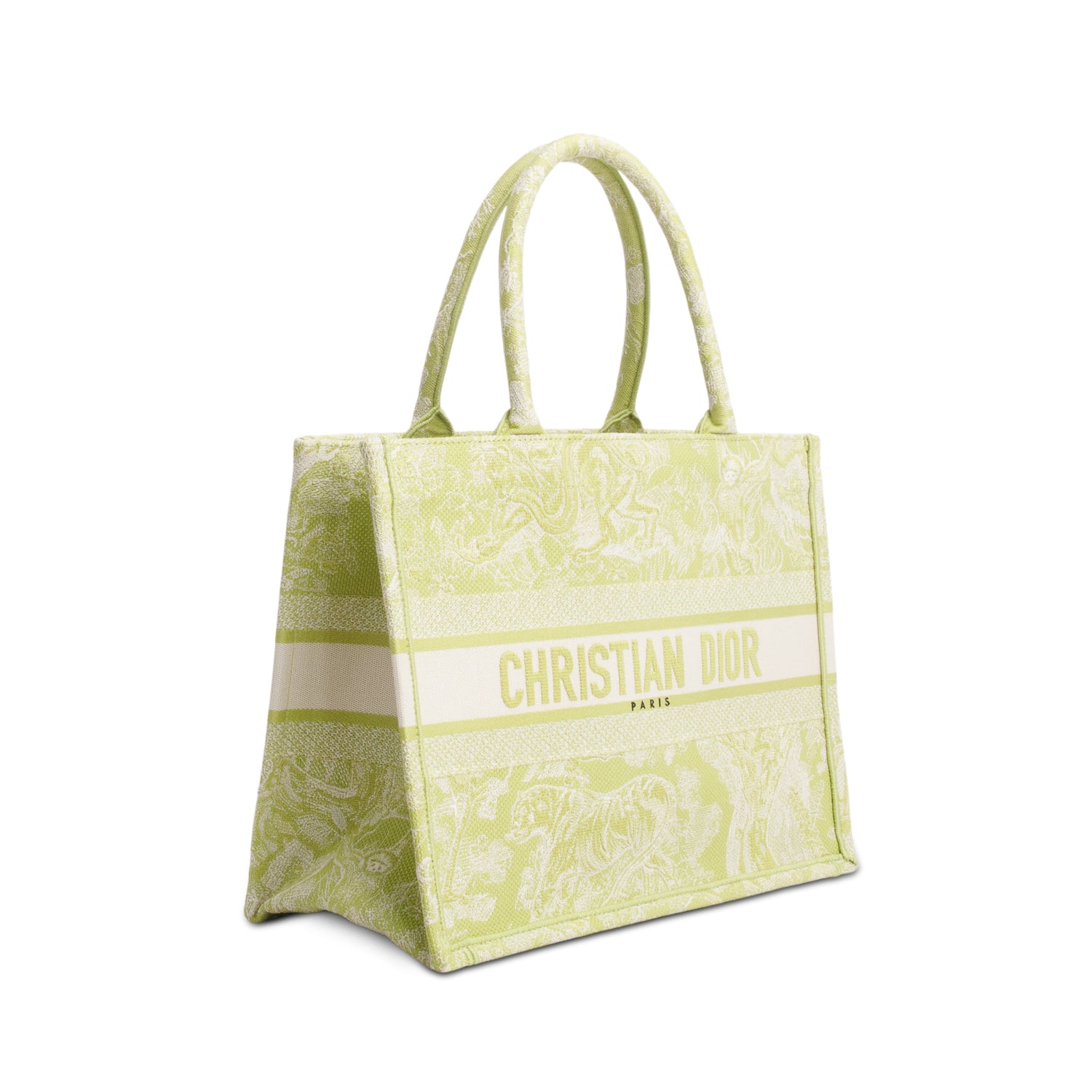 Christian Dior 2021 Green Canvas Embroidered Medium Zodiac Toile de Jouy Book Tote w/ Authenticity Card