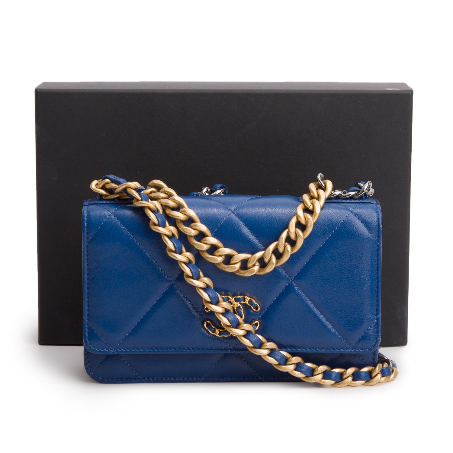 Chanel Blue Lambskin Leather 19 Wallet On Chain w/ Box & Authenticity Card