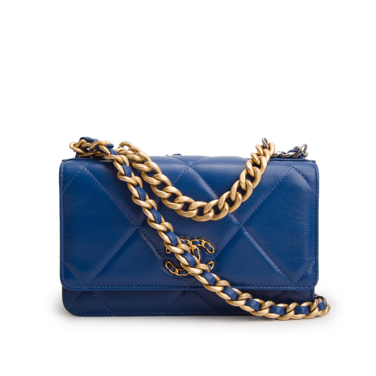 Chanel Blue Lambskin Leather 19 Wallet On Chain w/ Box & Authenticity Card