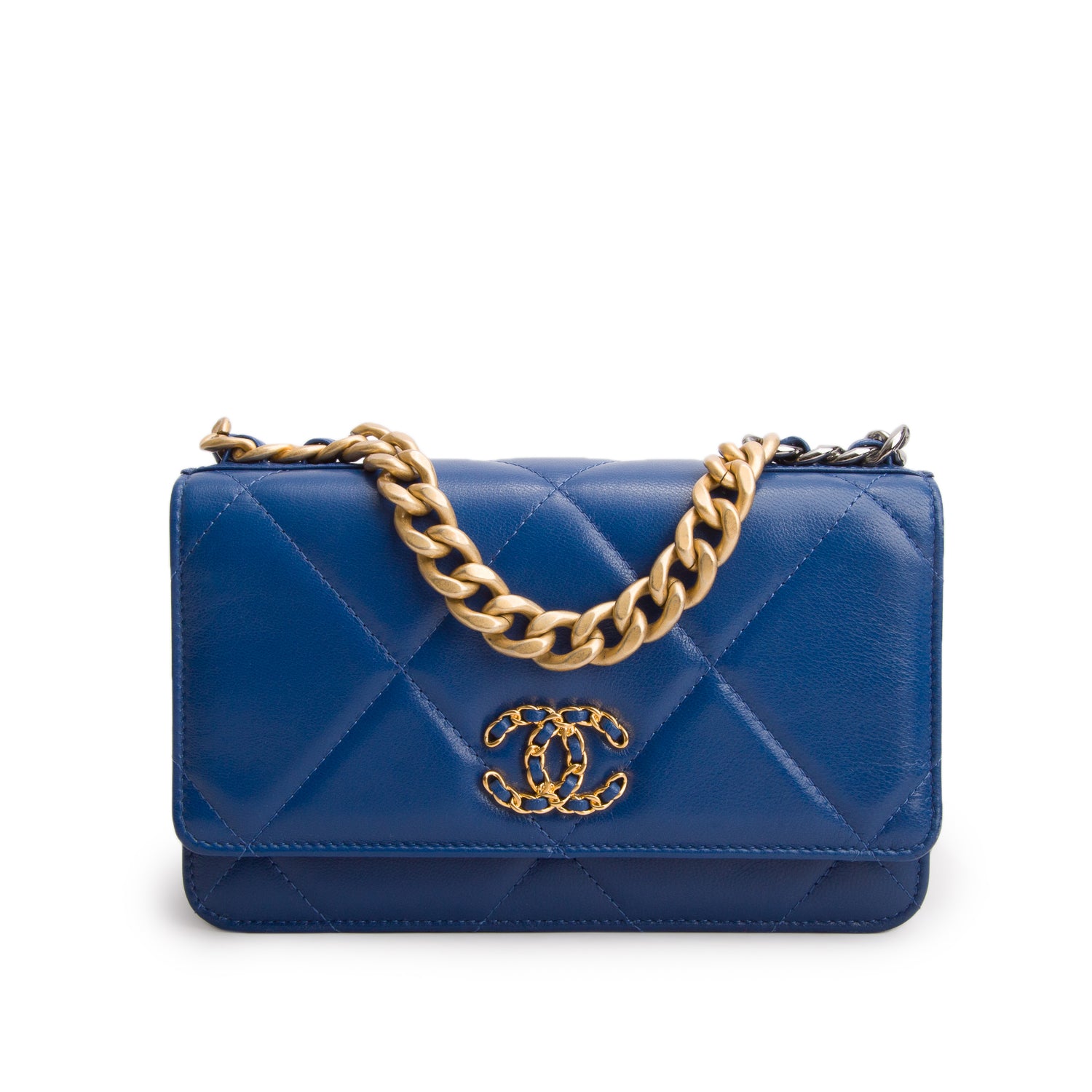 Chanel Blue Lambskin Leather 19 Wallet On Chain w/ Box & Authenticity Card