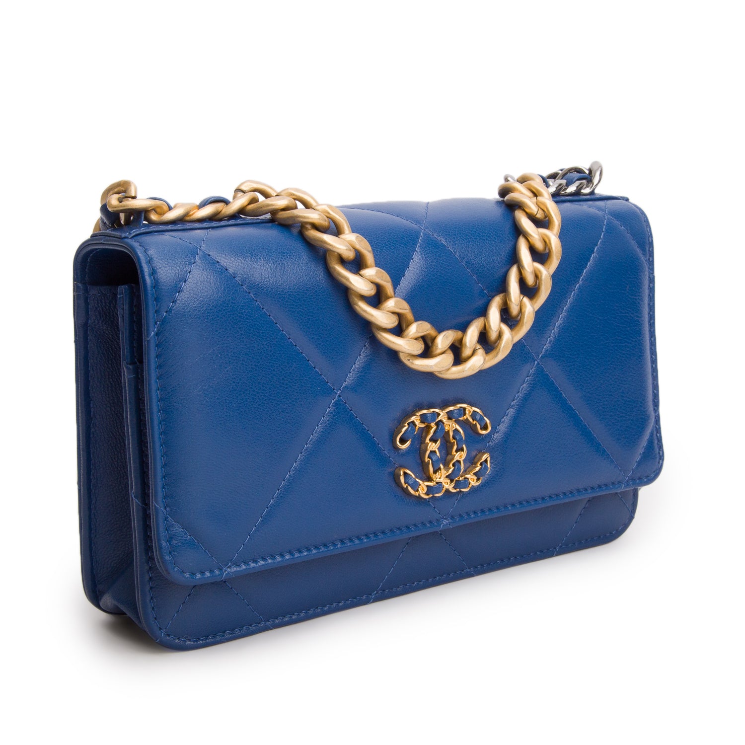 Chanel Blue Lambskin Leather 19 Wallet On Chain w/ Box & Authenticity Card