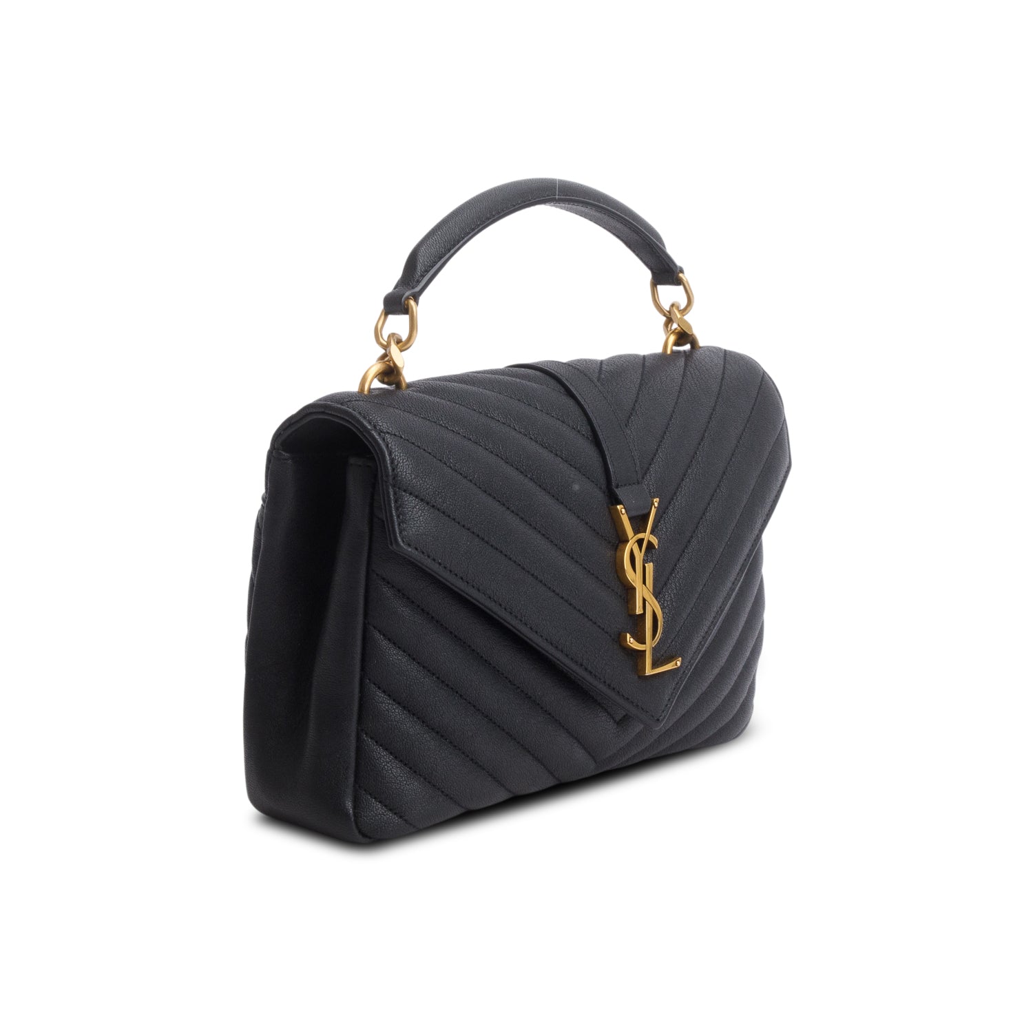 Saint Laurent 2023 Black Calfskin Matelasse Chevron Monogram Medium College Bag