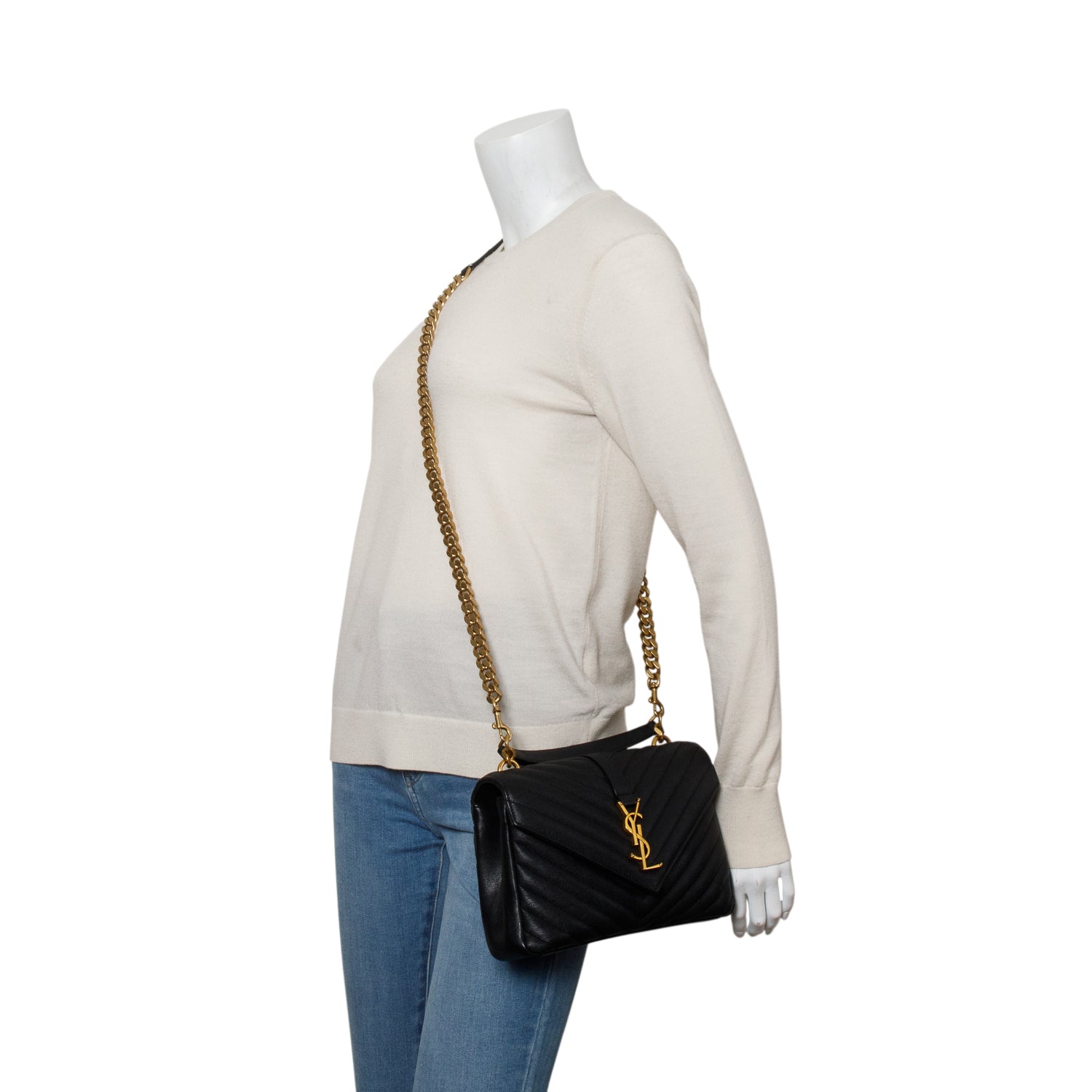 Saint Laurent 2023 Black Calfskin Matelasse Chevron Monogram Medium College Bag