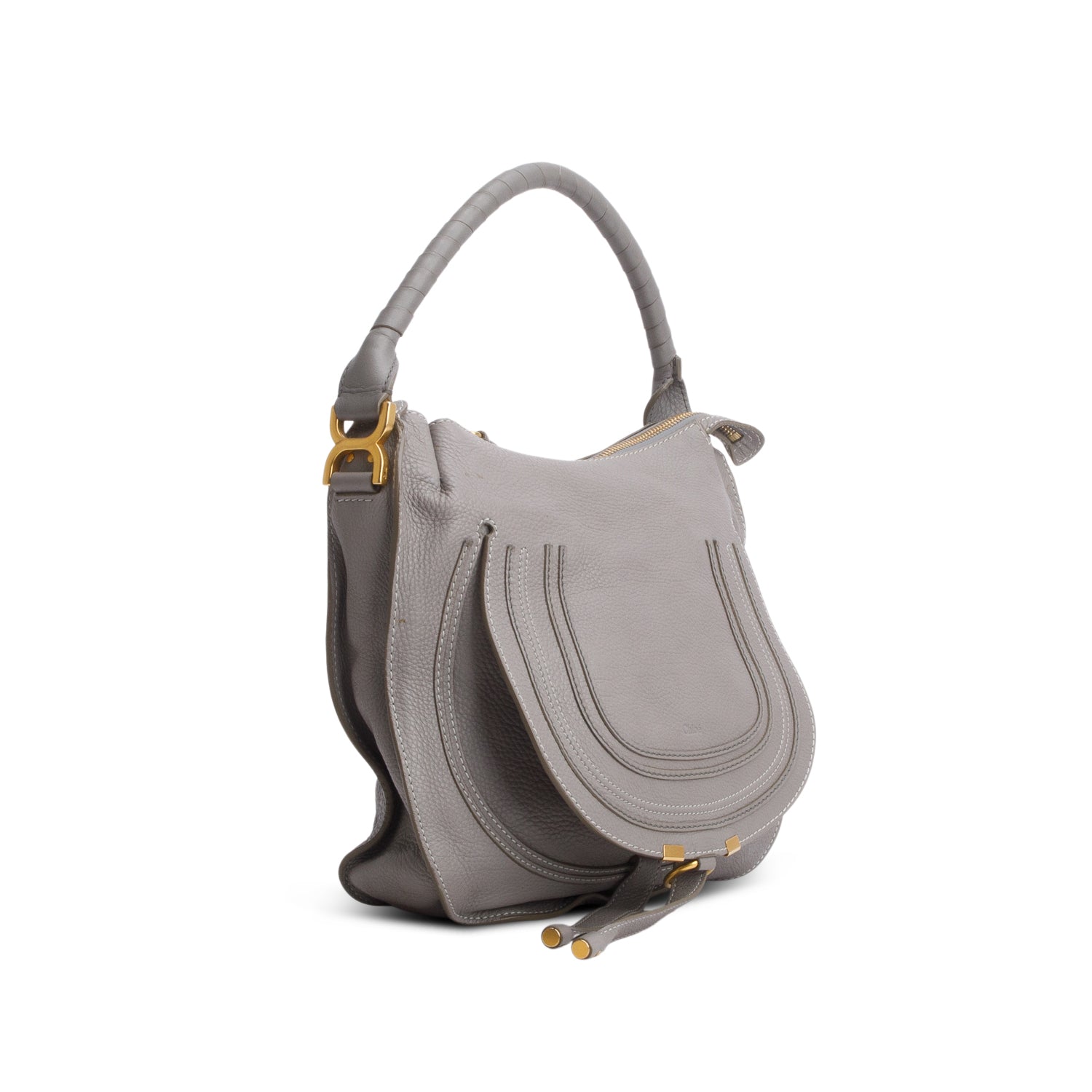 Chloe Grey Calfskin Leather Medium Marcie Shoulder Bag