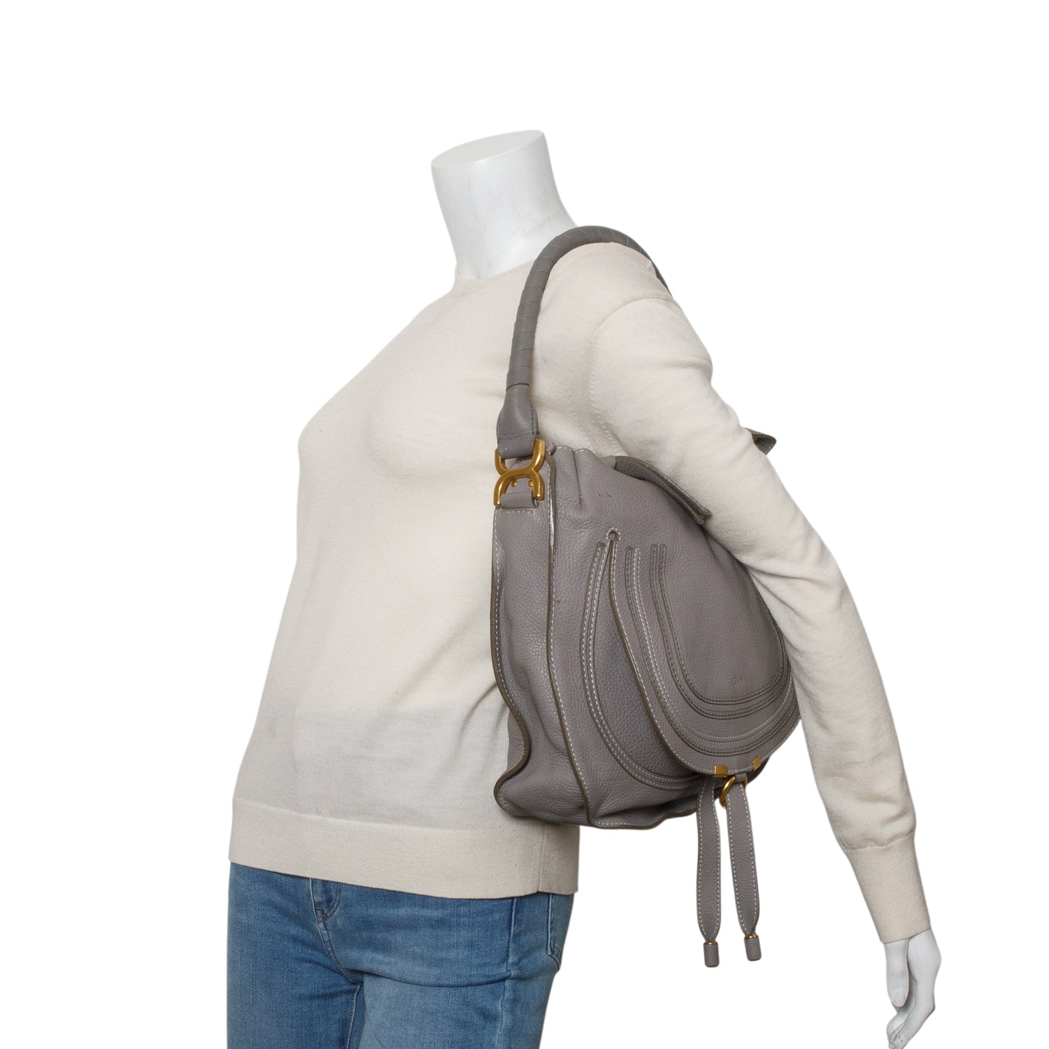 Chloe Grey Calfskin Leather Medium Marcie Shoulder Bag