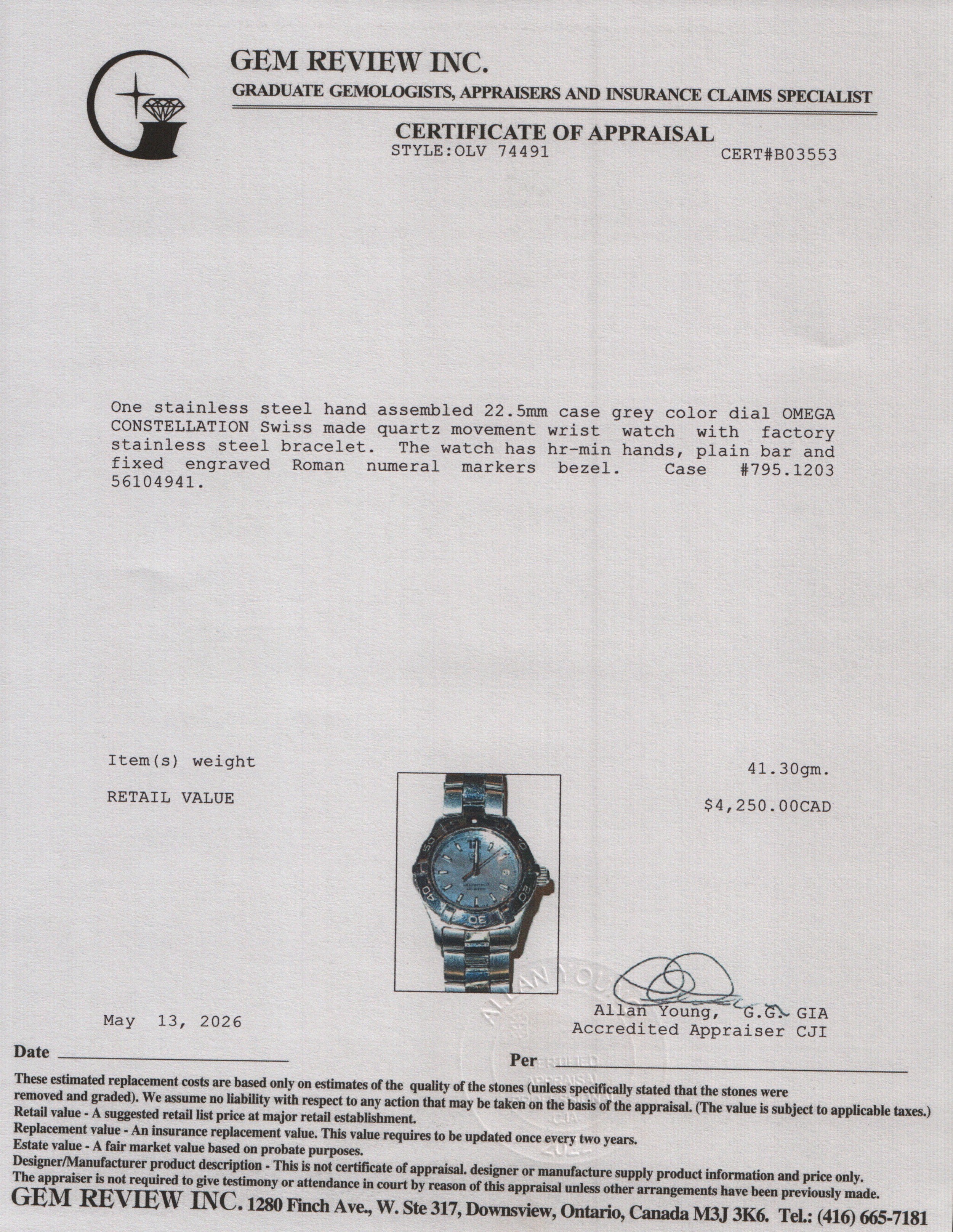 Omega Stainless Steel Constellation 22.5 MM Quartz Watch Grey Dial