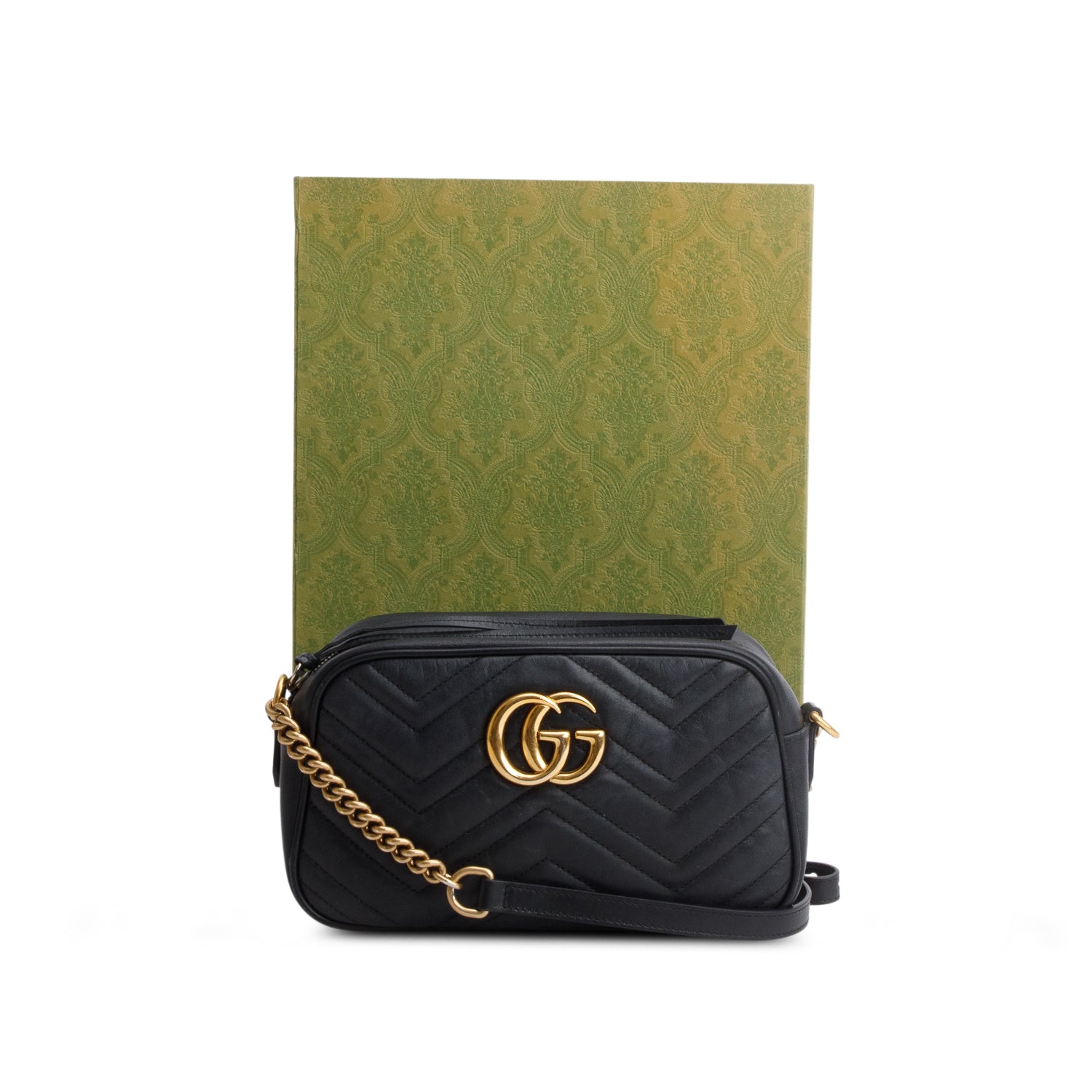 Gucci Black Matelasse Leather GG Marmont Small Camera Bag w/ Box