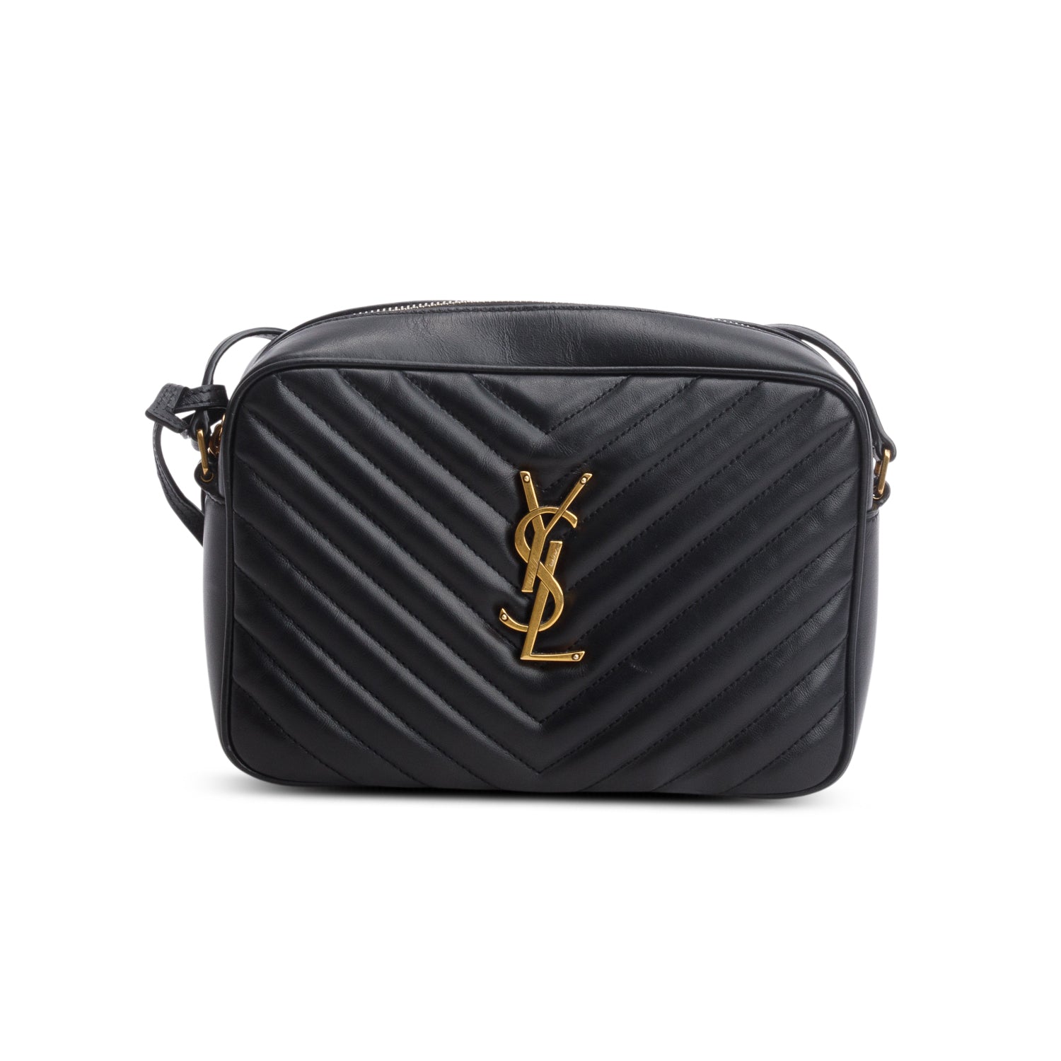 Saint Laurent 2021 Black Calfskin Matelasse Monogram Lou Camera Bag w/ Box