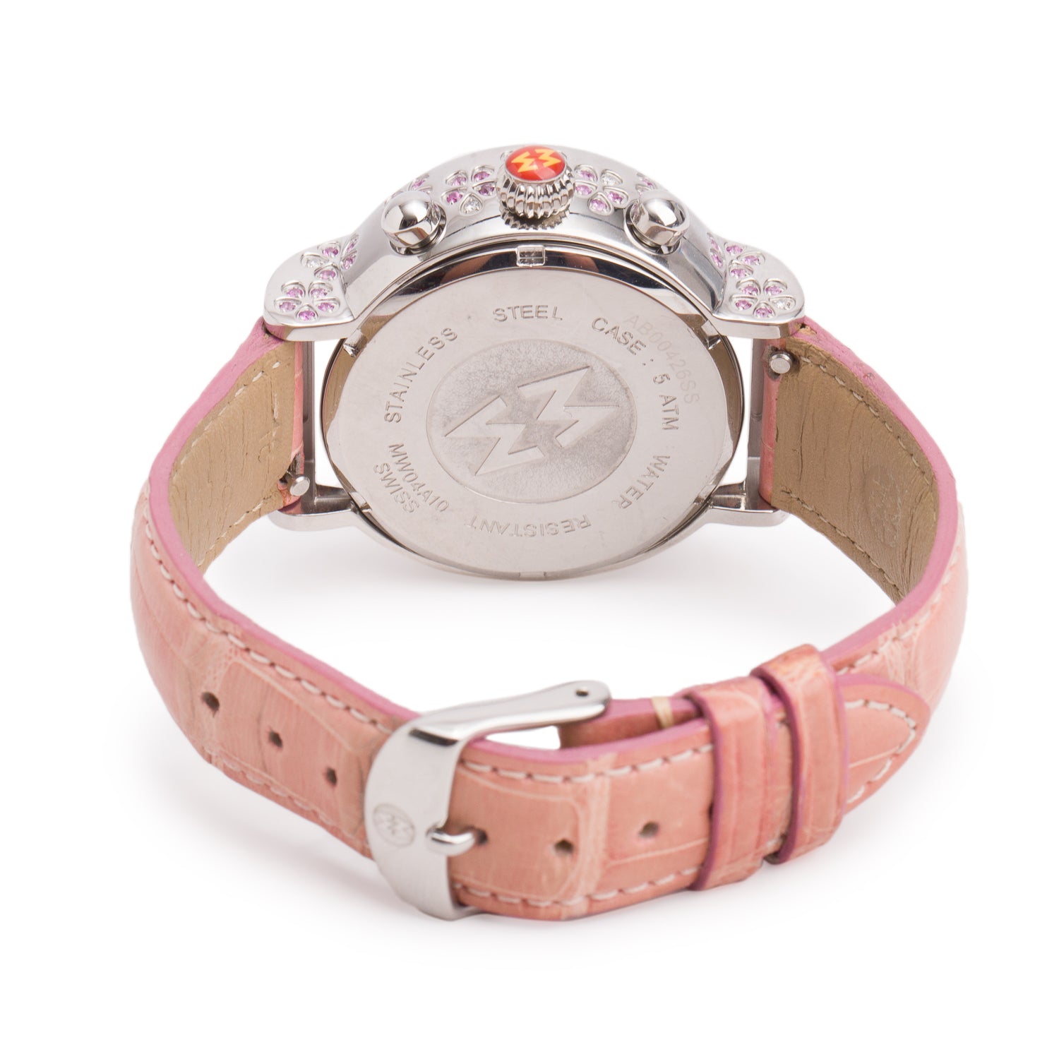 Michele Stainless Steel Diamond & Pink Sapphire Bezel Extreme Fleur 39 MM Chronograph Quartz Watch w/ Box & Papers