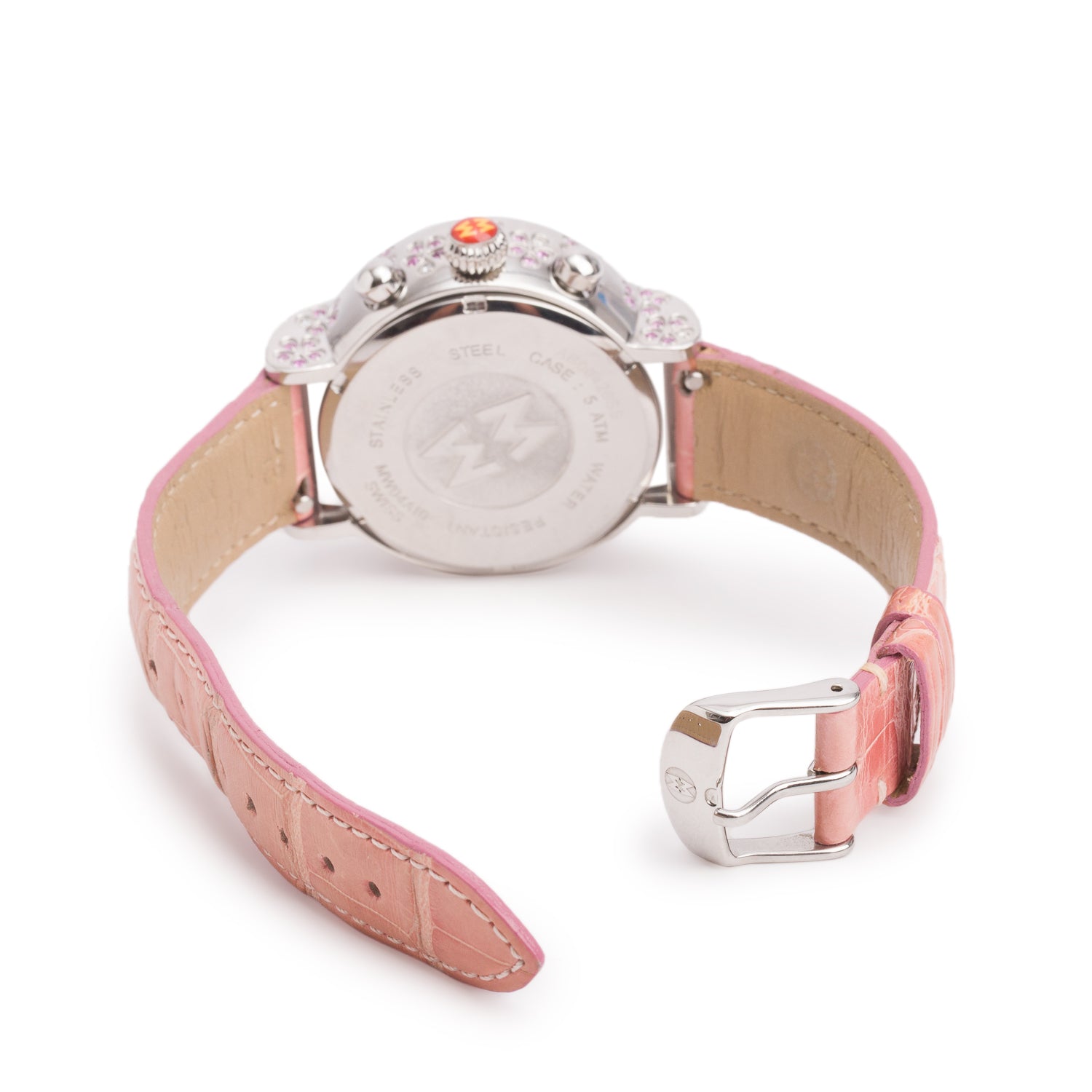 Michele Stainless Steel Diamond & Pink Sapphire Bezel Extreme Fleur 39 MM Chronograph Quartz Watch w/ Box & Papers