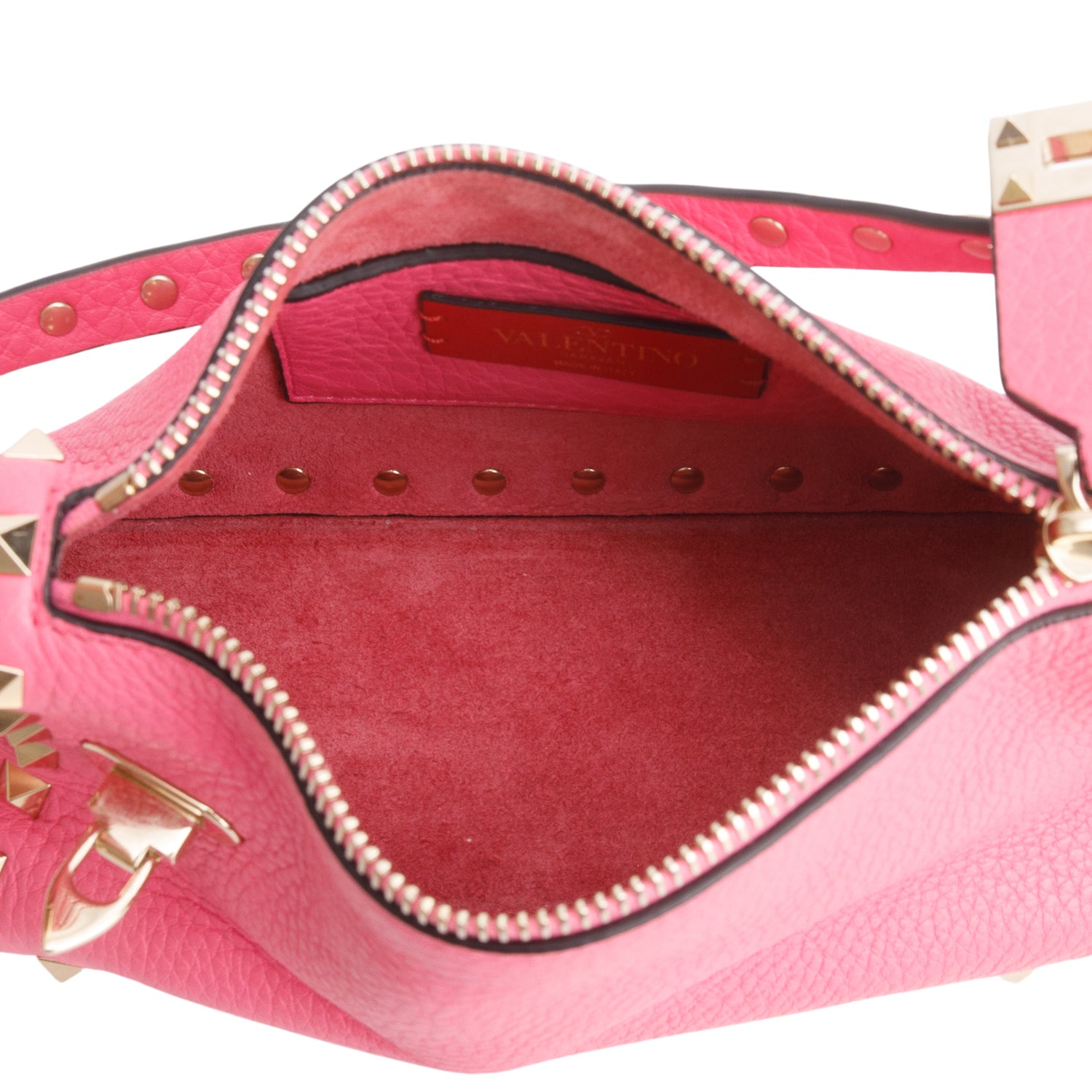 Valentino Pink Pebbled Calfskin Small Rockstud Flip Lock Shoulder Bag w/ Strap