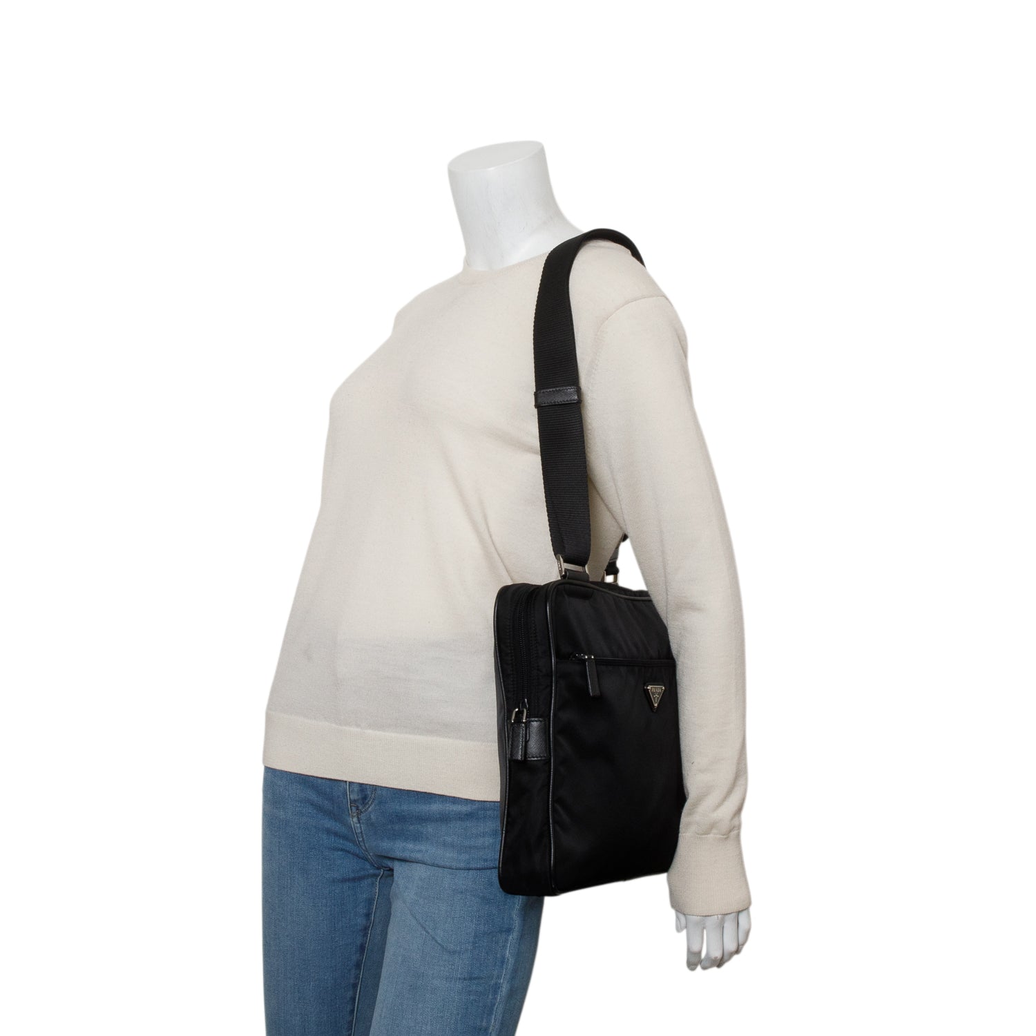 Prada Black Tessuto Nylon Vela Flat Messenger Bag