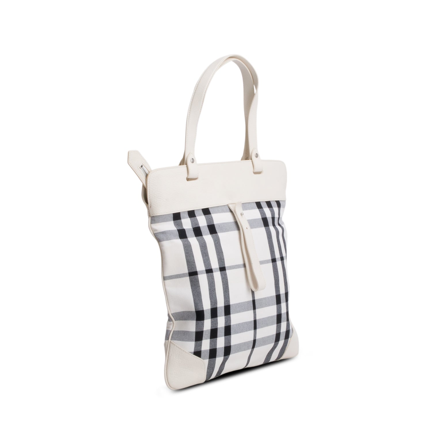 Burberry White Check Canvas Stowell Roll-Up Tote