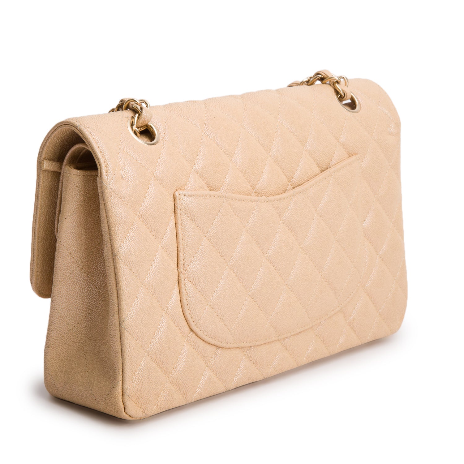 Chanel Beige Iridescent Caviar Leather Classic Medium Double Flap Bag w/ Box