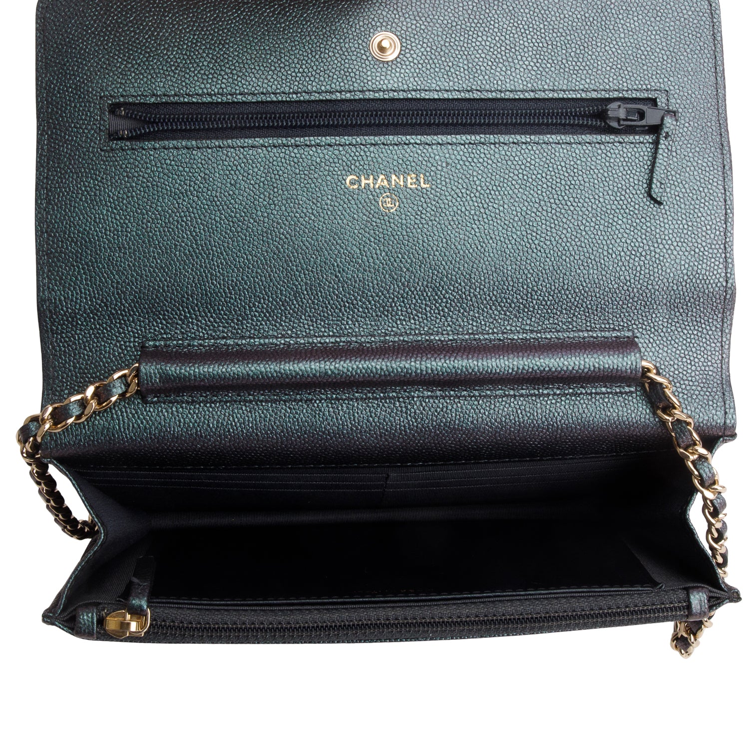 Chanel Blue Iridescent Caviar Quilted Classic Wallet on Chain w/ Authenticity Card