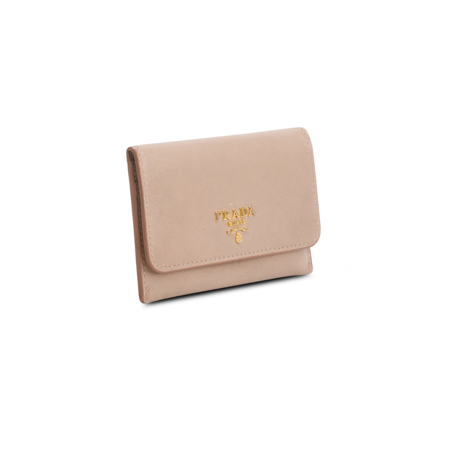 Prada Beige Saffiano Metal Flap Card Holder