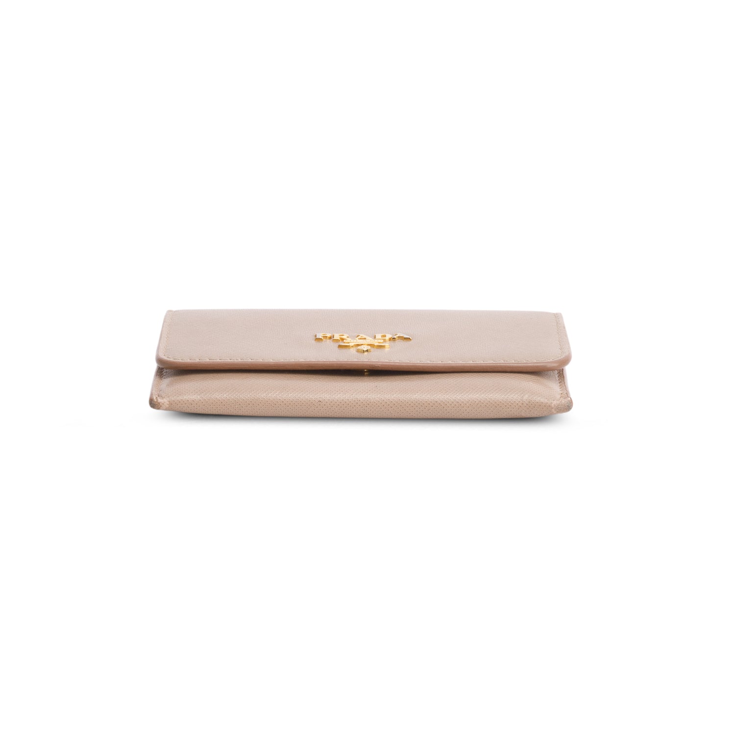Prada Beige Saffiano Metal Flap Card Holder
