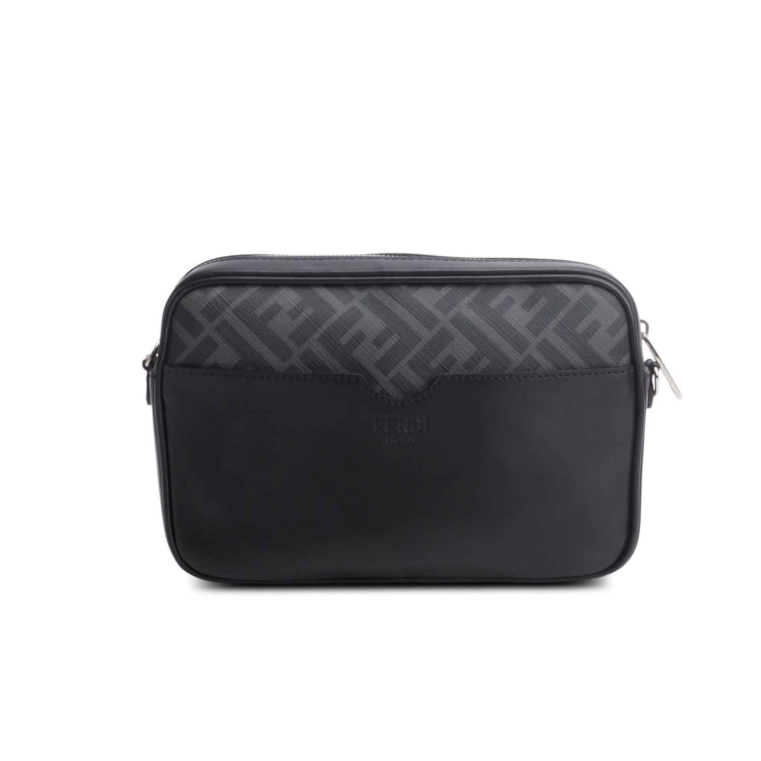 Fendi Black Leather FF Zucca Canvas Camera Case Bag