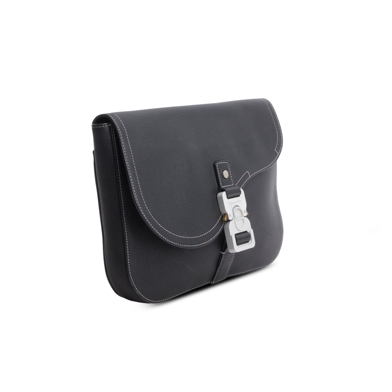 Christian Dior 2023 Black Grained Calfskin Saddle Pouch