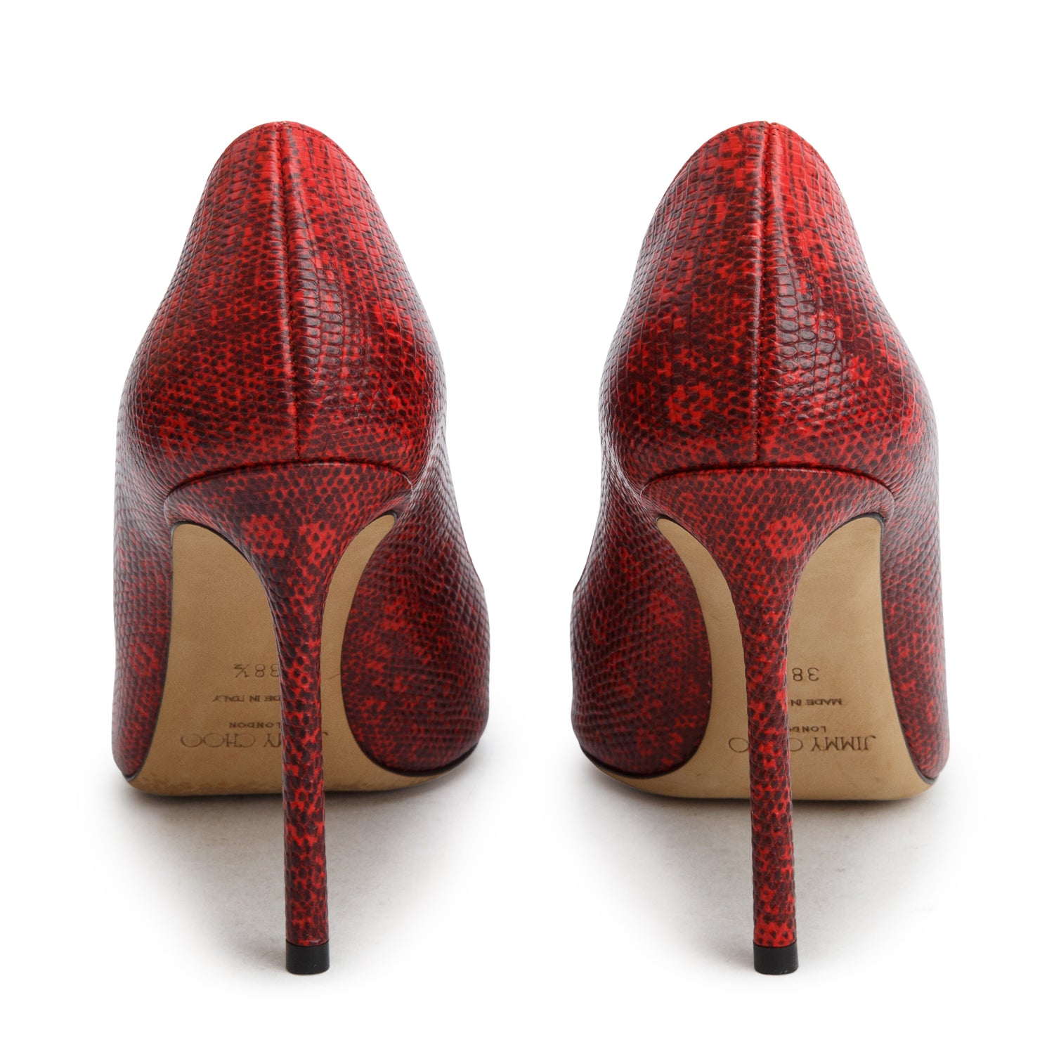 Jimmy Choo Red Lizard Print Leather Romy 100 Pumps, Women's Size 38.5 w/ Box