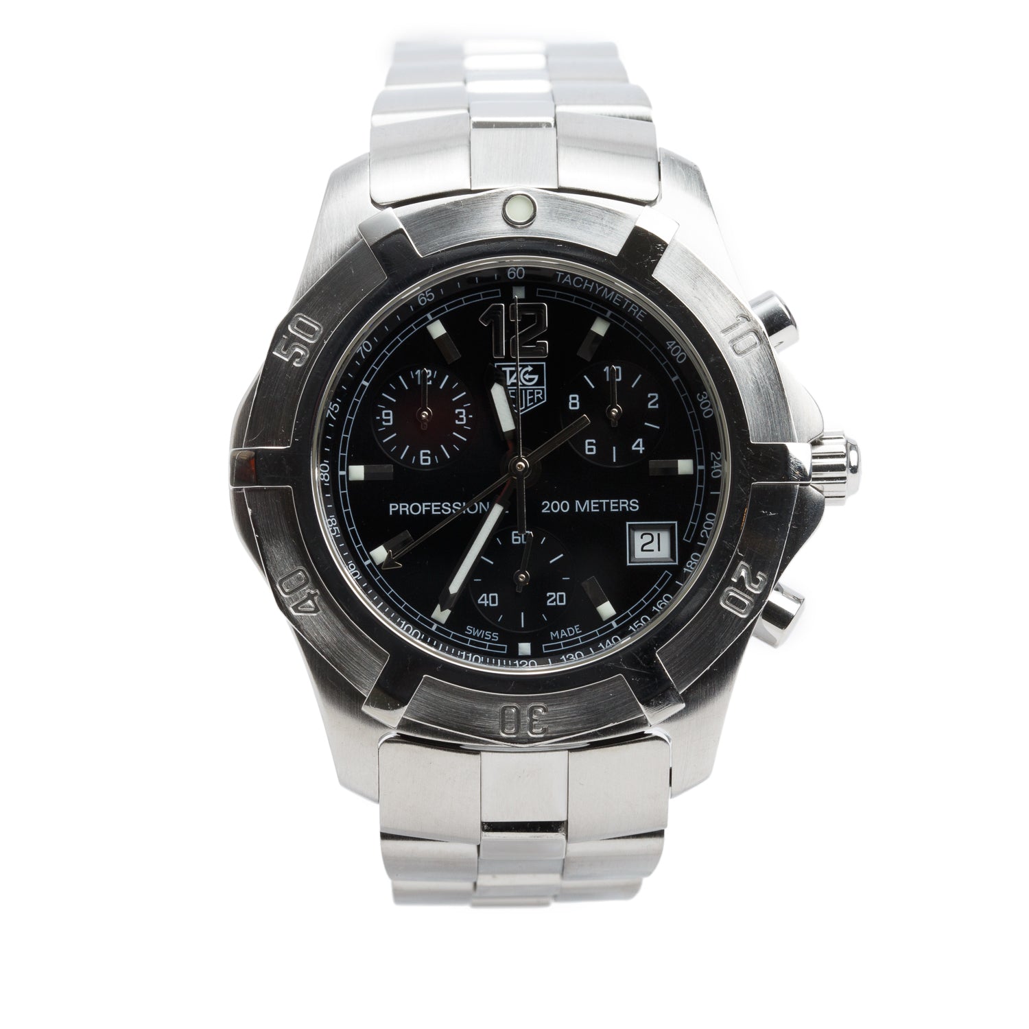 Tag Heuer Stainless Steel 2000 Series Professional 200M 39 MM Chronograph Quartz Watch Black Dial CN1110