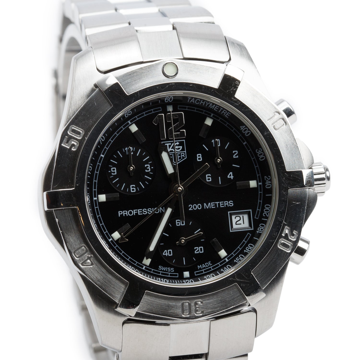 Tag Heuer Stainless Steel 2000 Series Professional 200M 39 MM Chronograph Quartz Watch Black Dial CN1110
