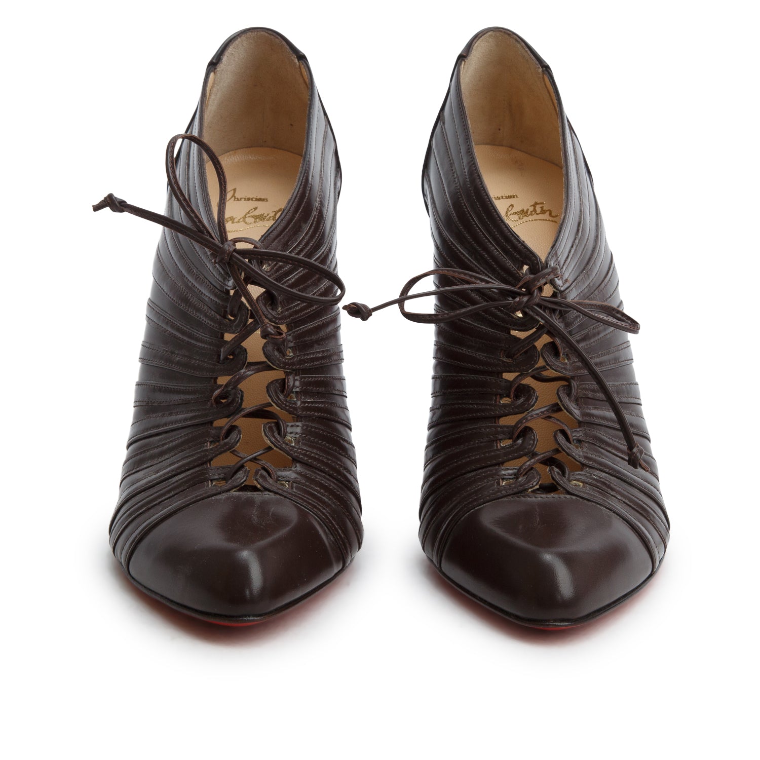 Christian Louboutin Brown Apollo Calf Inverness 100 Booties, Women's Size 40.5 w/ Box
