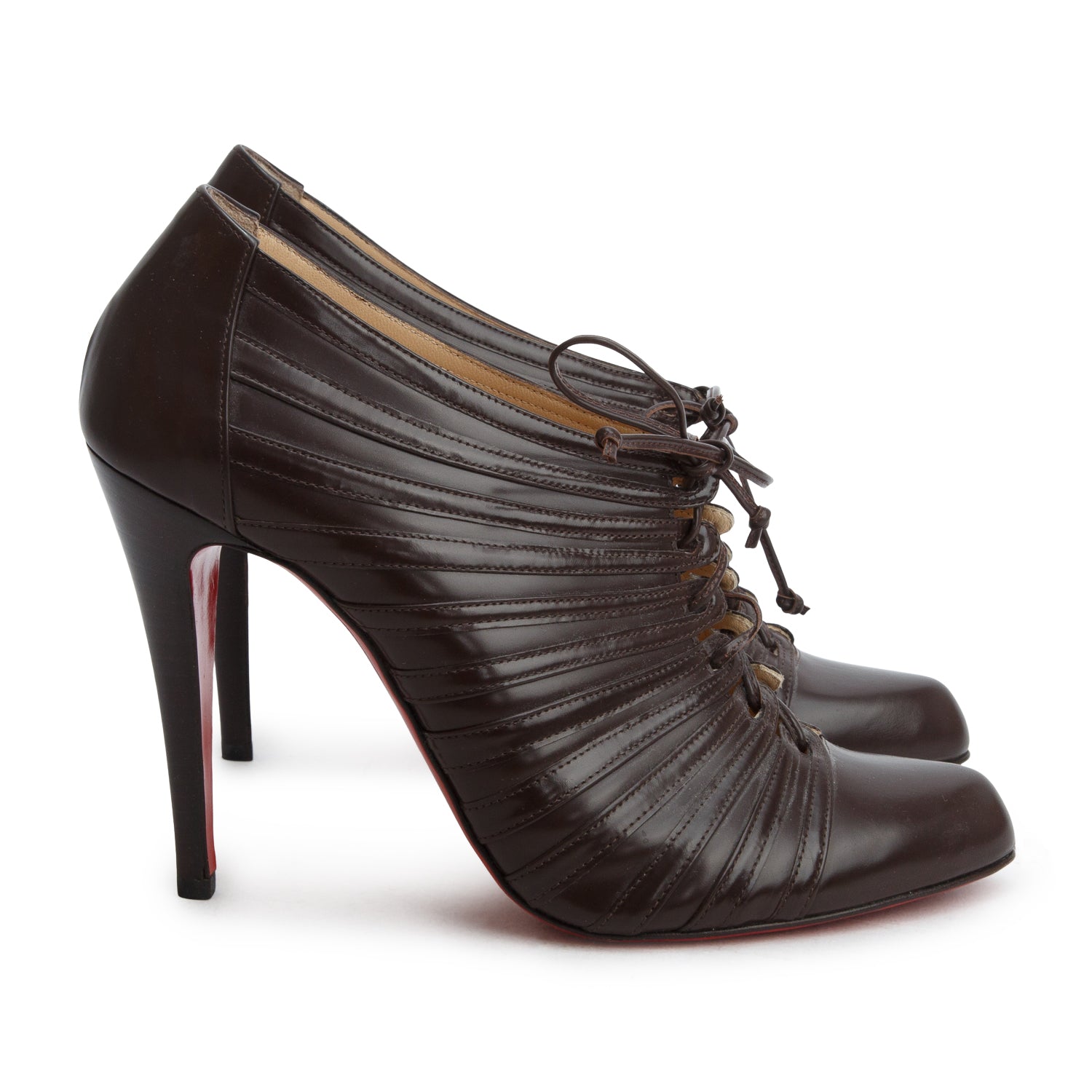 Christian Louboutin Brown Apollo Calf Inverness 100 Booties, Women's Size 40.5 w/ Box