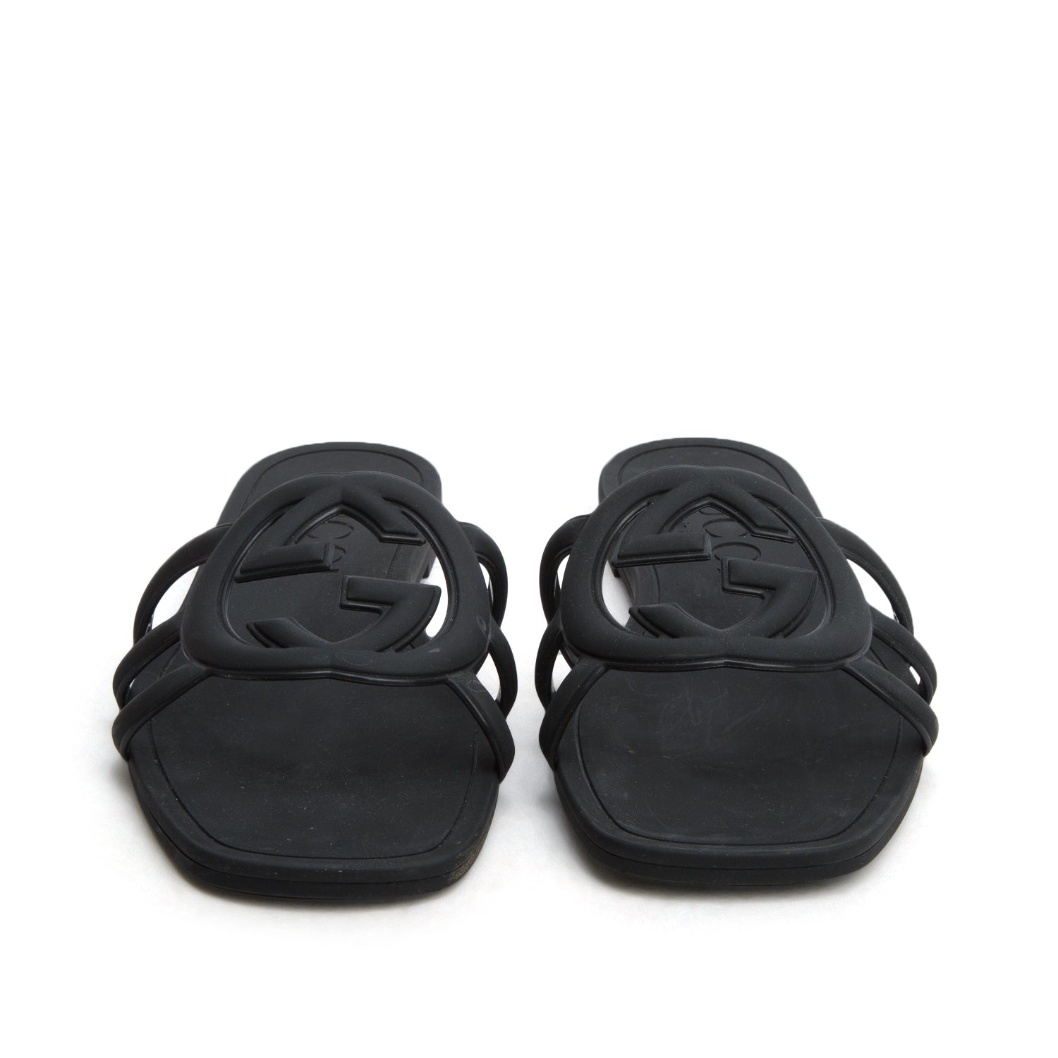 Gucci Black Rubber Interlocking G Cutout Flat Slide Sandals, Women's Size 37 w/ Box