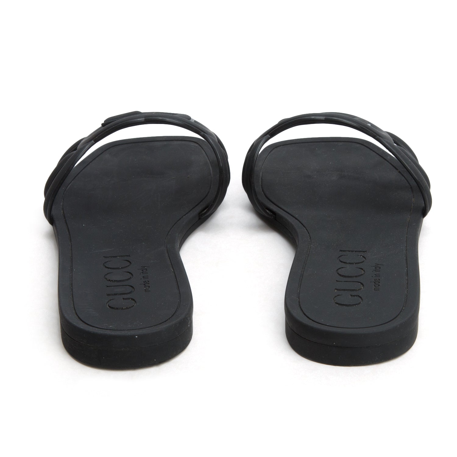 Gucci Black Rubber Interlocking G Cutout Flat Slide Sandals, Women's Size 37 w/ Box