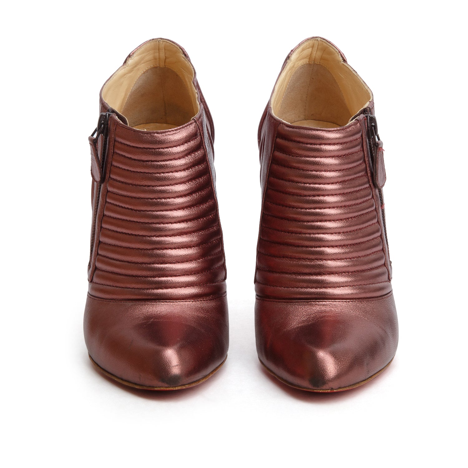 Christian Louboutin Metallic Purple Nappa Laminato Sigourney 100 Booties, Women's Size 40.5 w/ Box