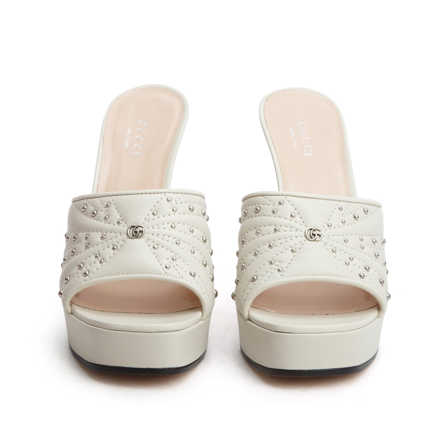 Gucci Cream Nappa Charlotte Studded Platform Sandals, Women's Size 37.5 w/ Box