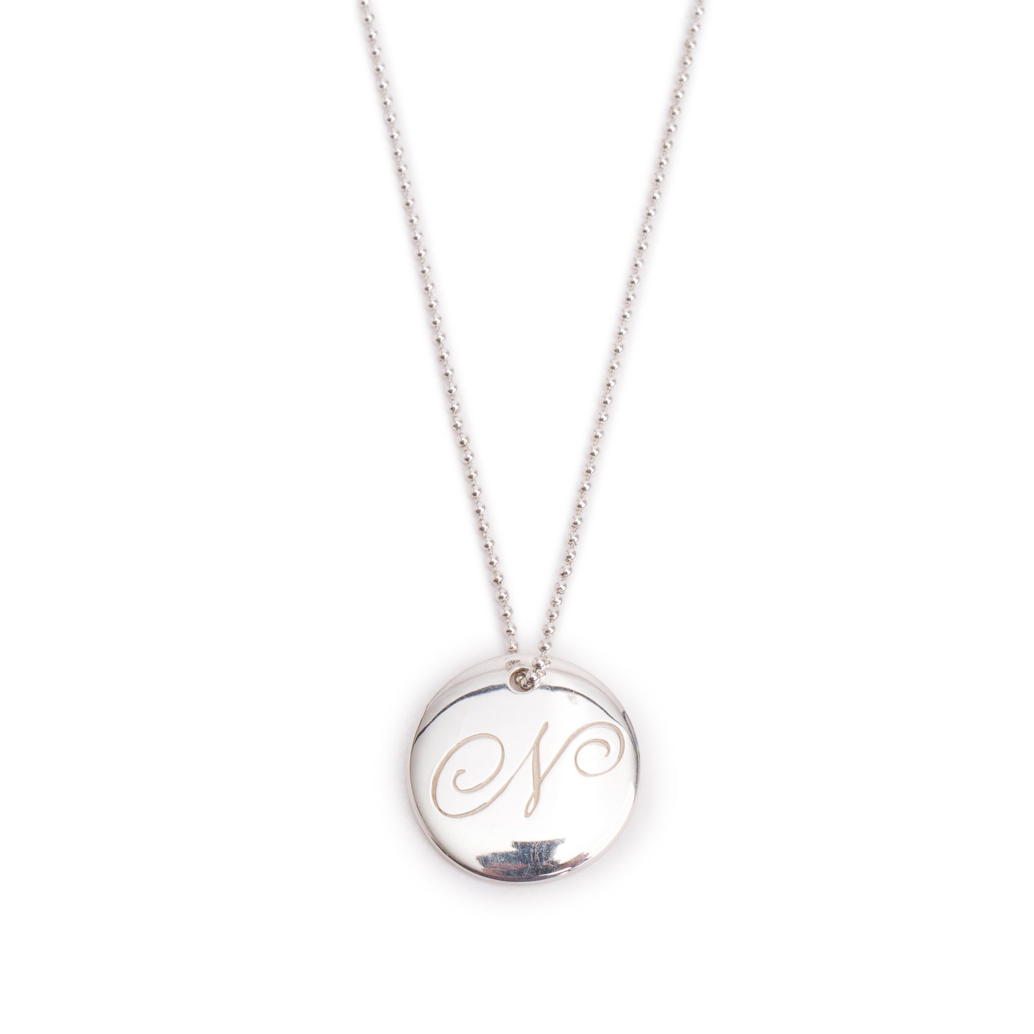 Tiffany & Co. Sterling Silver Notes Alphabet Letter 'N' Medium Disc Pendant Necklace