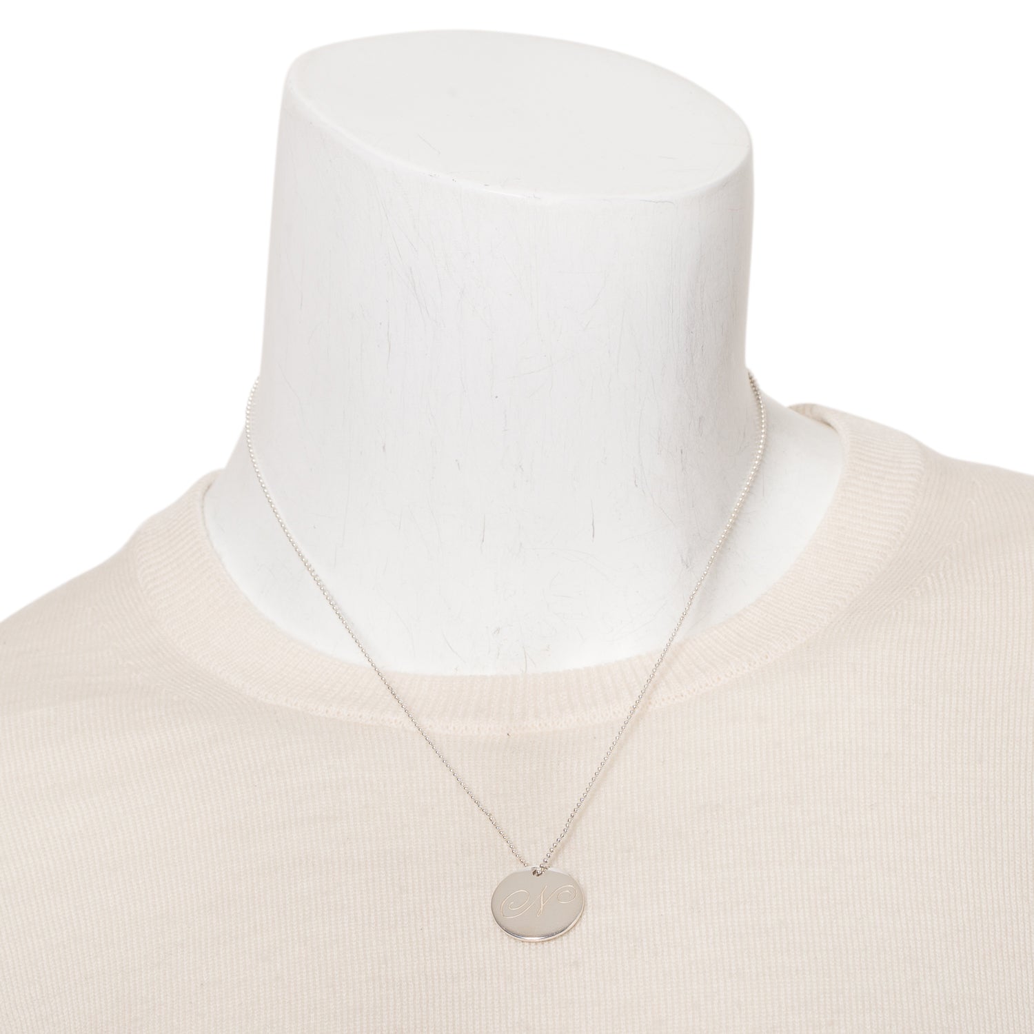 Tiffany & Co. Sterling Silver Notes Alphabet Letter 'N' Medium Disc Pendant Necklace