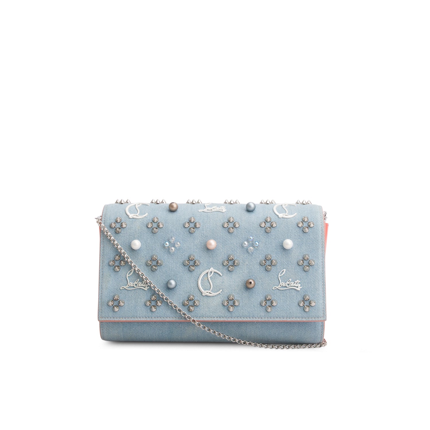 Christian Louboutin Denim Spikes Loubinthesky Paloma Clutch