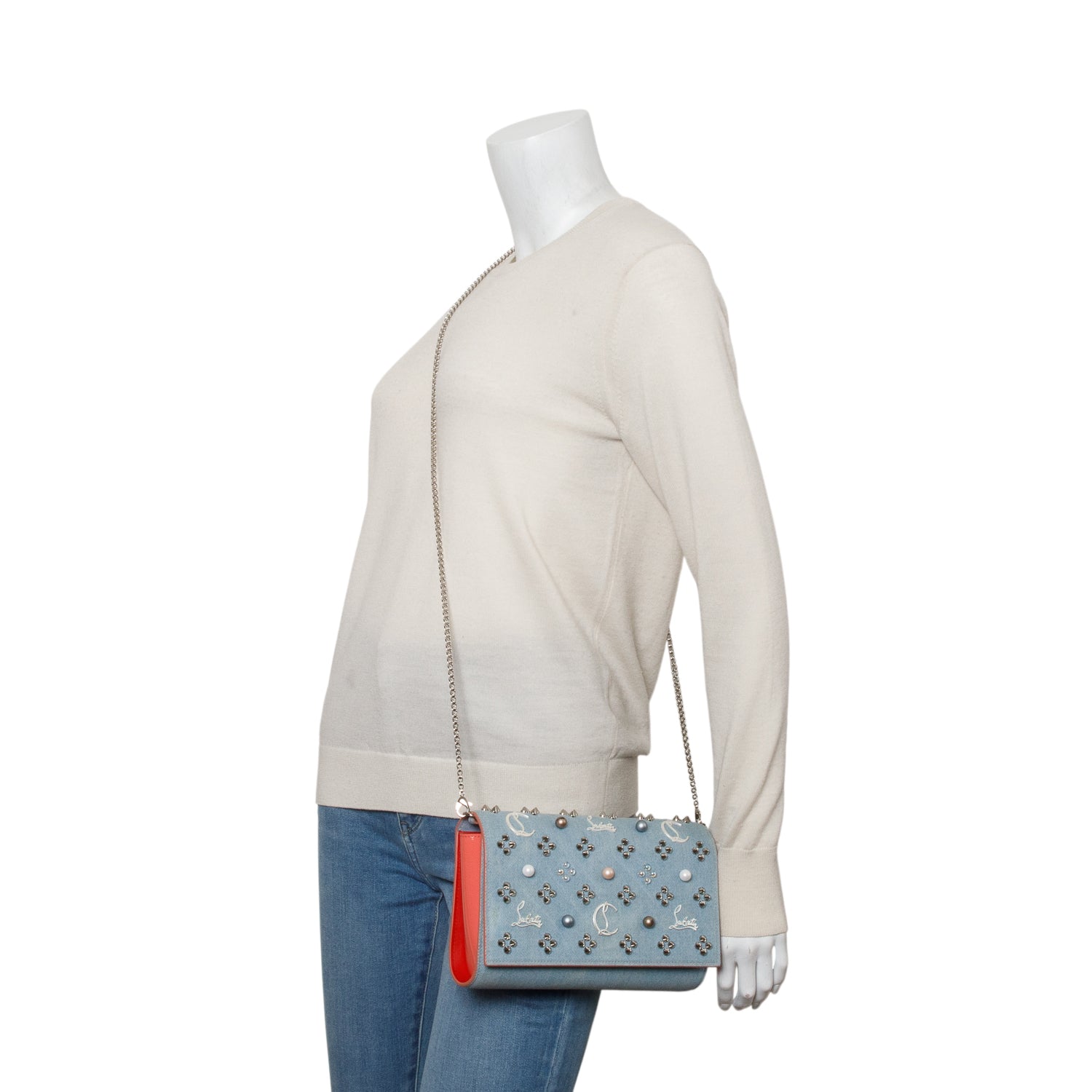 Christian Louboutin Denim Spikes Loubinthesky Paloma Clutch