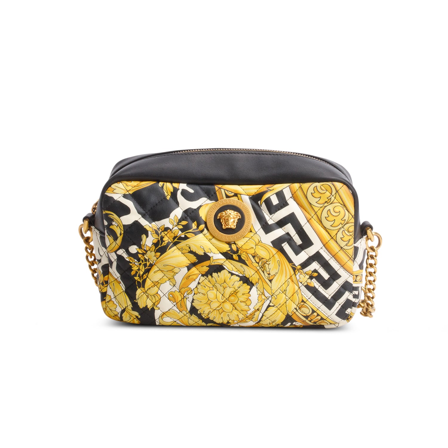 Versace Multicolor Nappa Quilted Barocco Print Small Camera Bag w/ Box