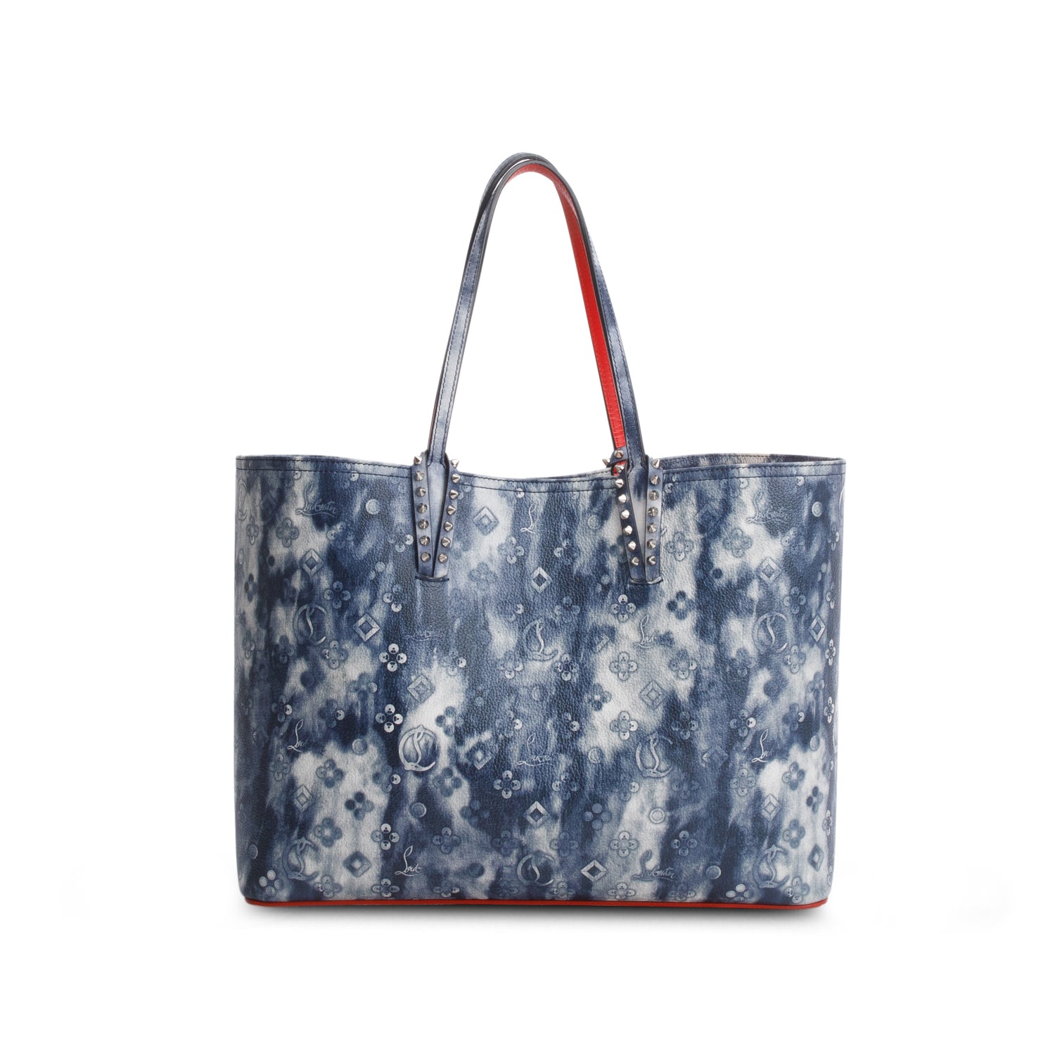 Christian Louboutin Blue Calfskin Tie Dye Spikes Cabata Tote w/ Pouch