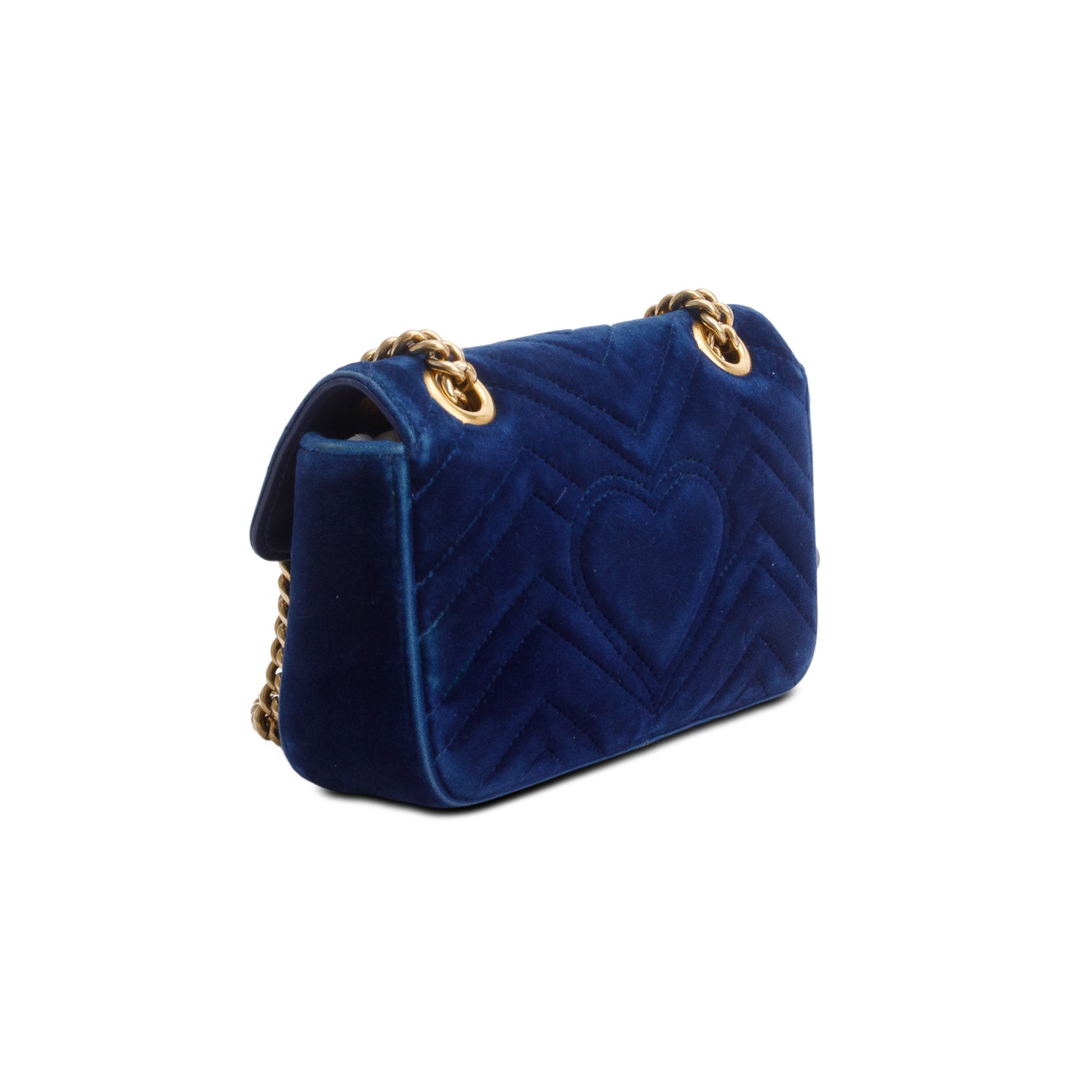 Gucci Blue Velvet Matelasse Small GG Marmont Shoulder Bag