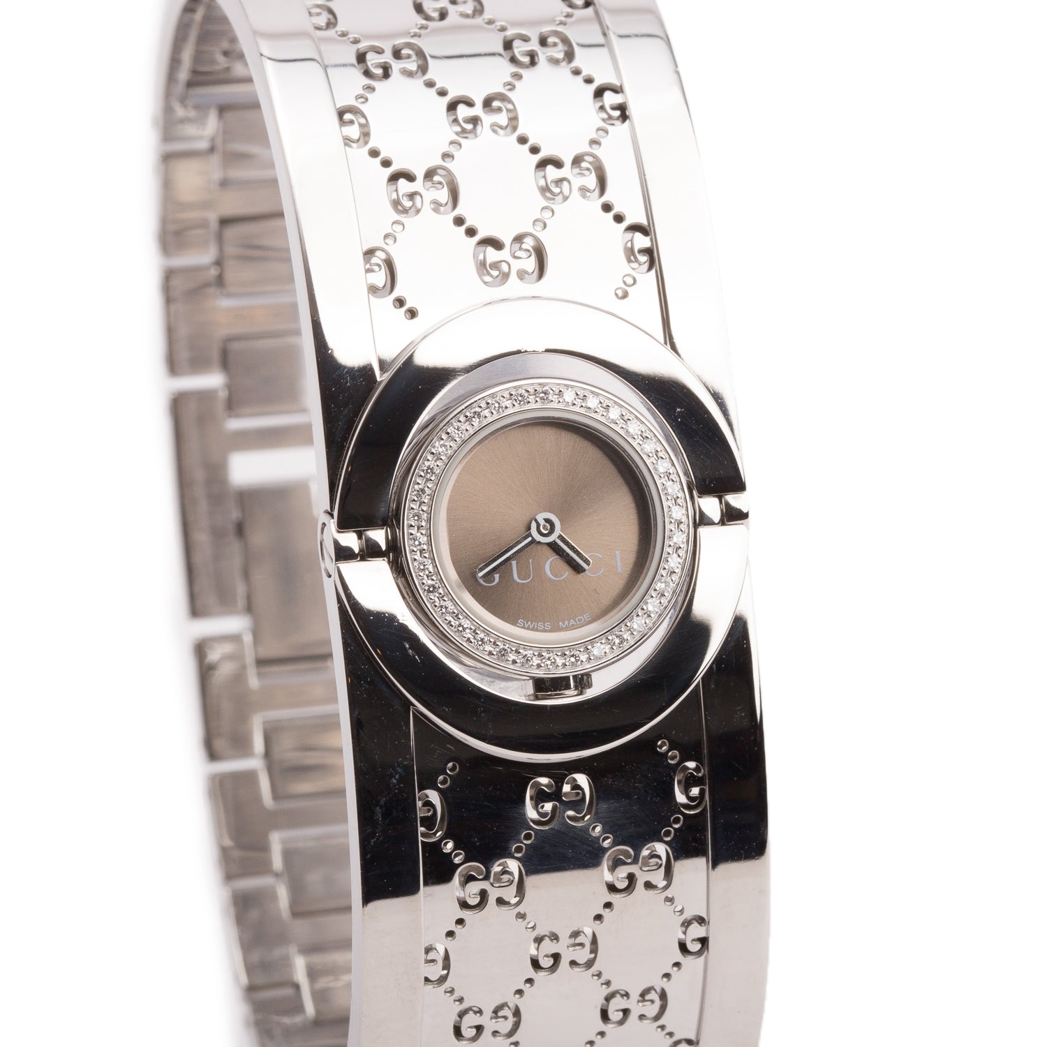 Gucci Stainless Steel Diamond Bezel Twirl Quartz Watch w/ Box