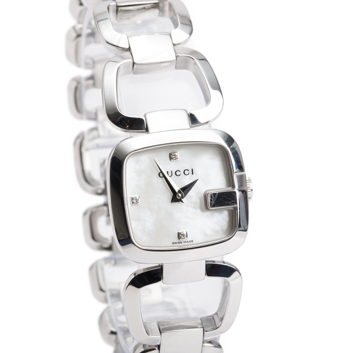 Gucci Stainless Steel 125.5 G-Gucci 24 MM Watch Mother of Pearl Diamond Dial