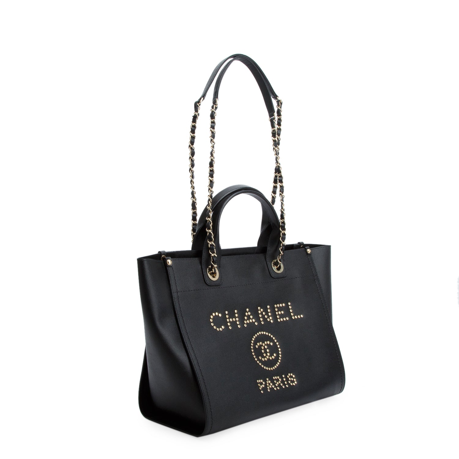 Chanel Black Caviar Small Studded Deauville Tote w/ Box & Authenticity Card