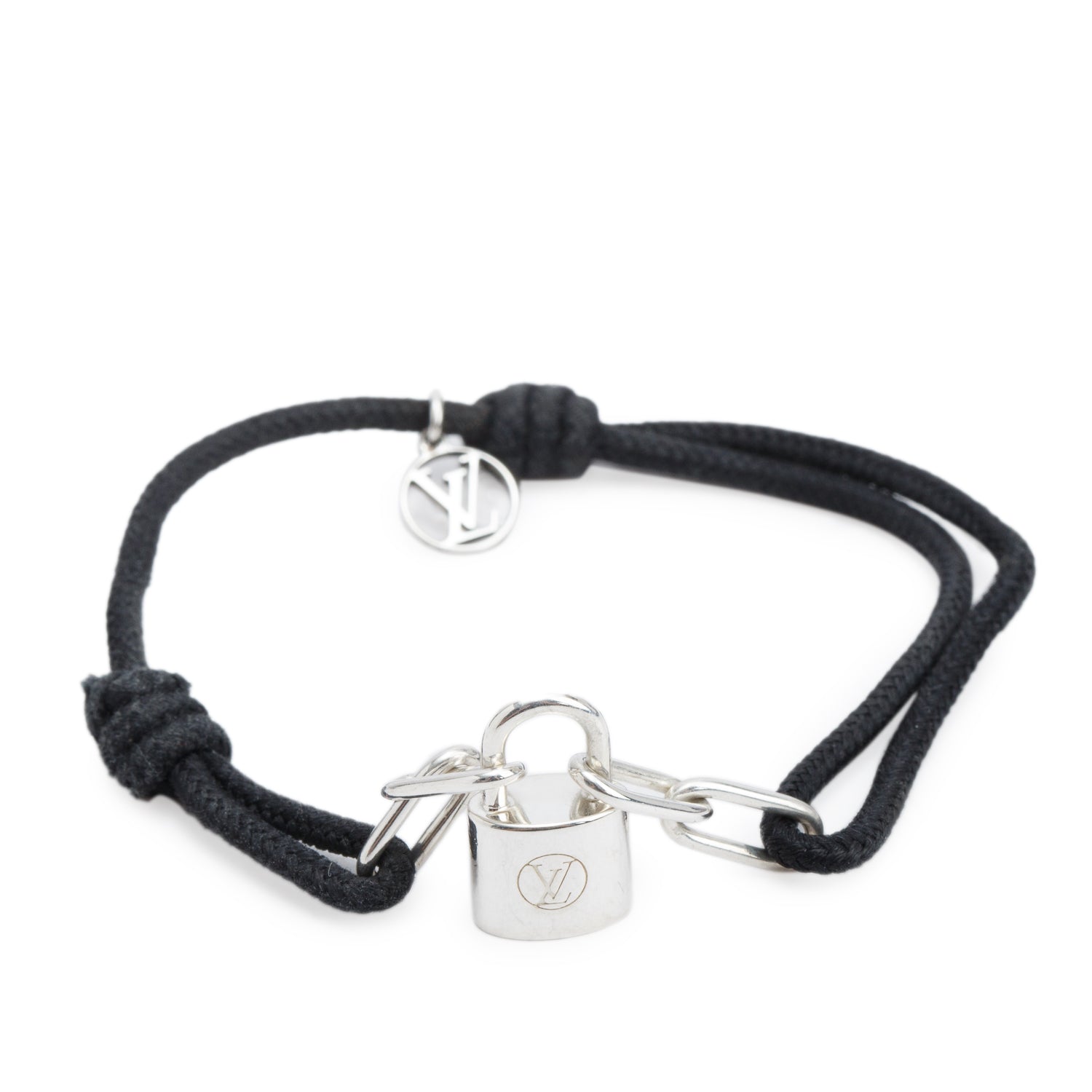 Louis Vuitton Sterling Silver Lockit X Virgil Abloh Black Cord Bracelet w/ Box