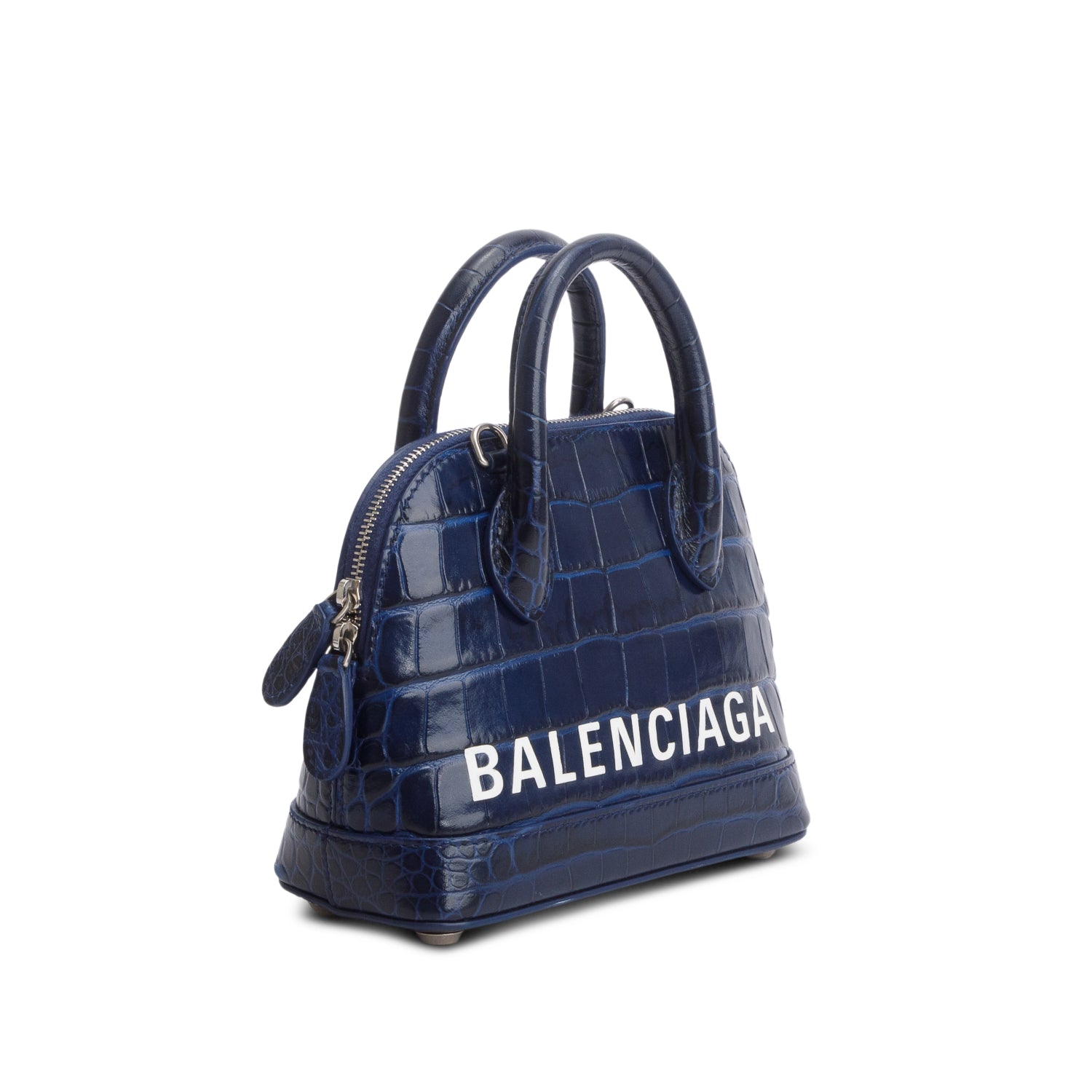 Balenciaga Blue Croc Embossed Ville Mini Top Handle Bag w/ Strap