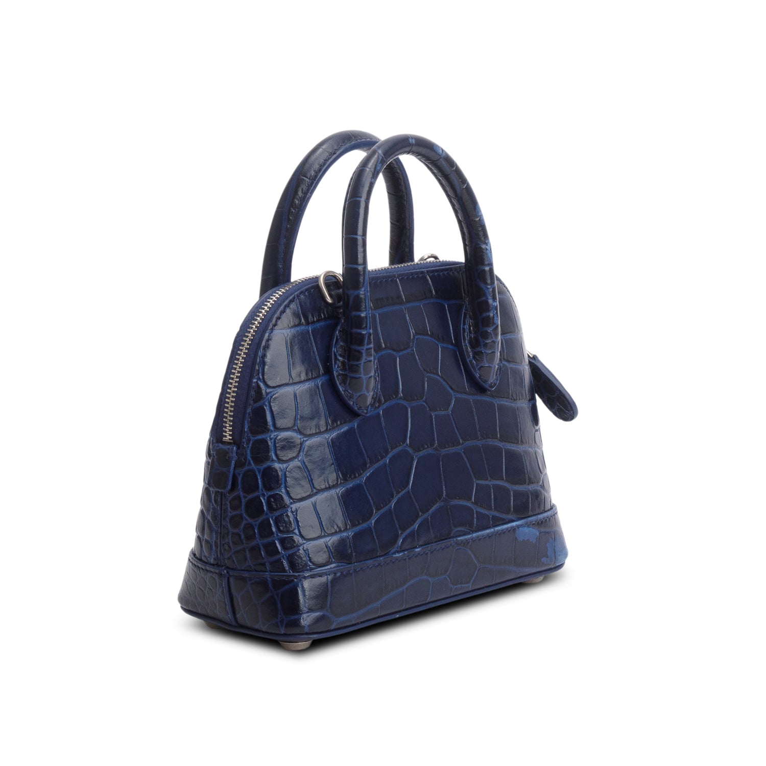 Balenciaga Blue Croc Embossed Ville Mini Top Handle Bag w/ Strap