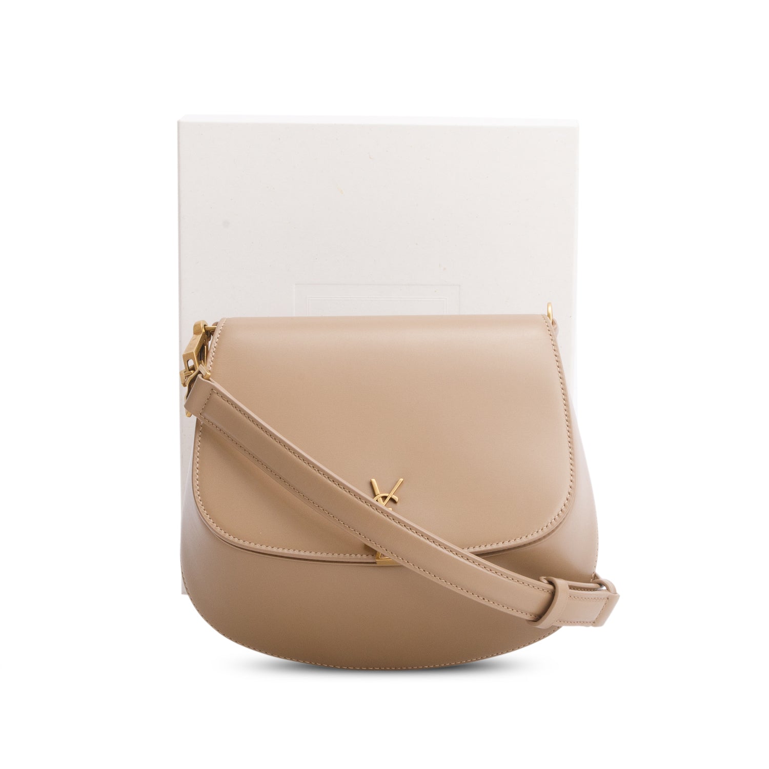 Saint Laurent 2025 Beige Box Calfskin Mini Voltaire Top Handle Bag w/ Box