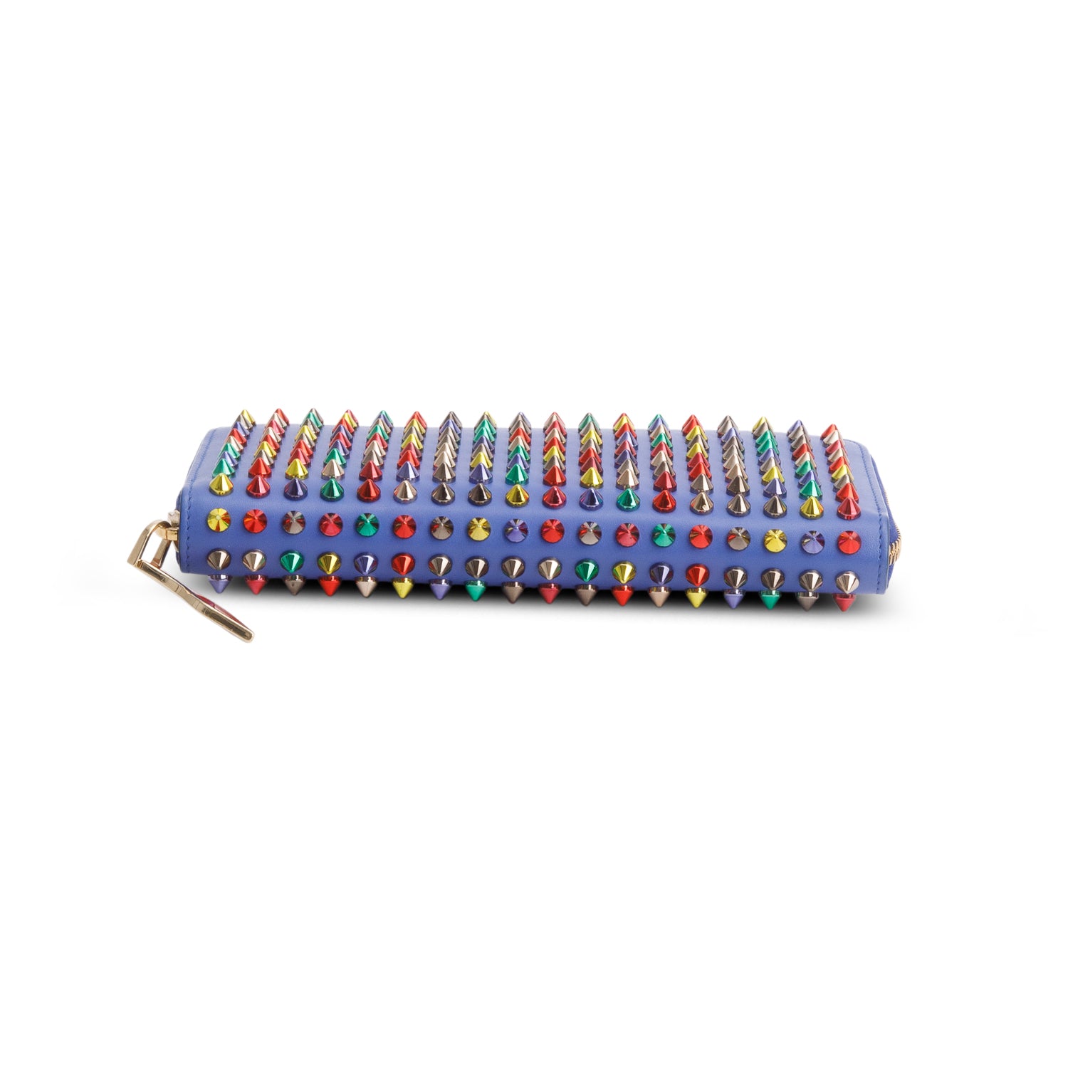 Christian Louboutin Blue Leather Multicolor Spike Panettone Zip Wallet