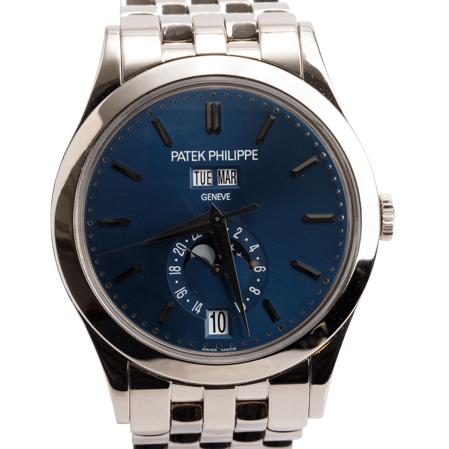 Patek Philippe 18k White Gold Complications Annual Calendar 38MM Automatic Watch Blue Dial
